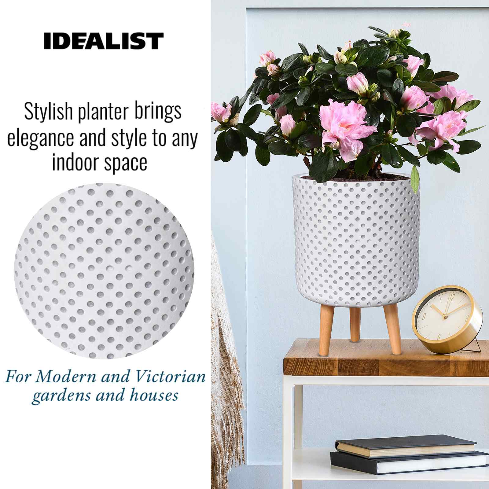 IDEALIST Lite Dotted Style Planter on Legs, Round Plant Pot Indoor