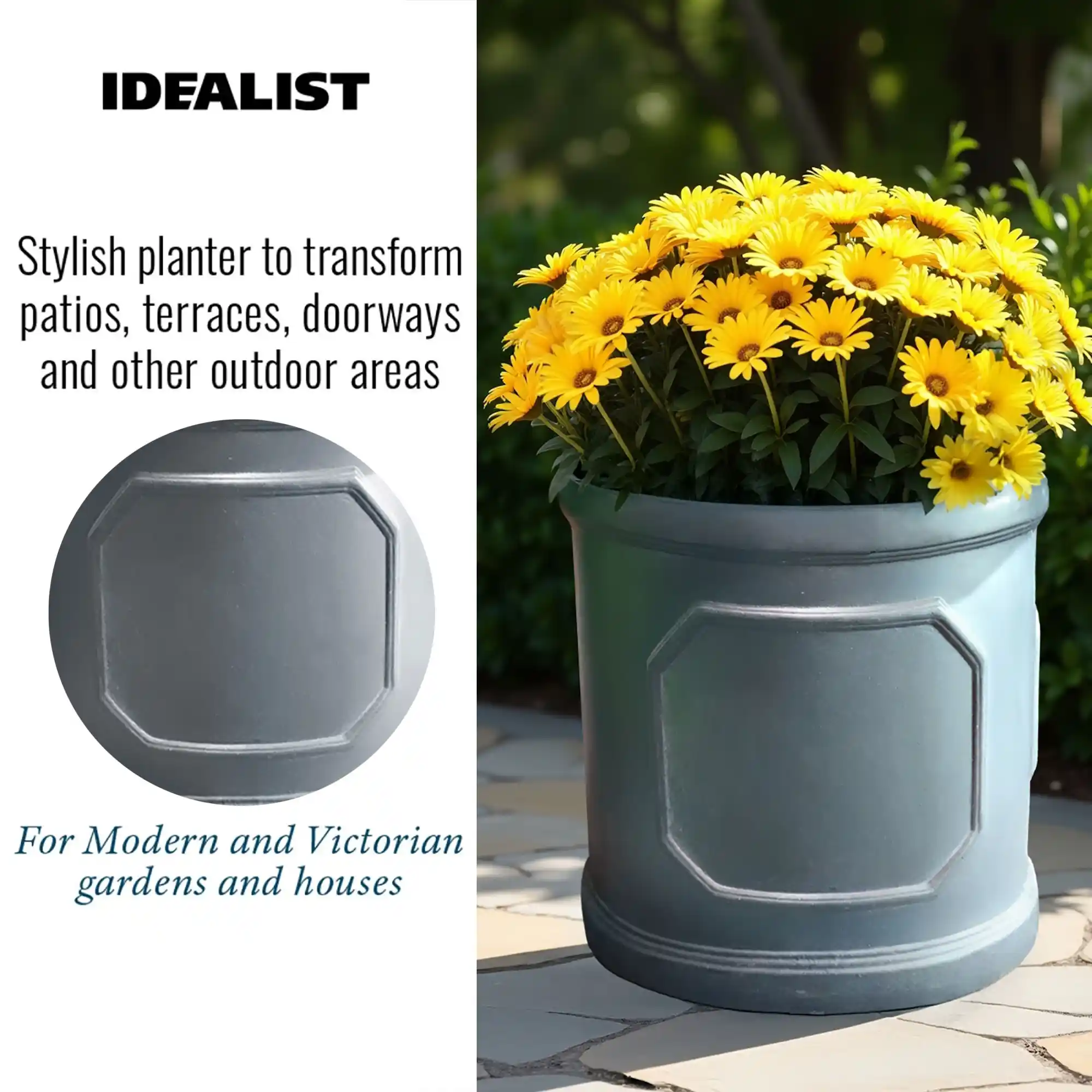 IDEALIST Chelsea Light Concrete Cylinder Garden Planter