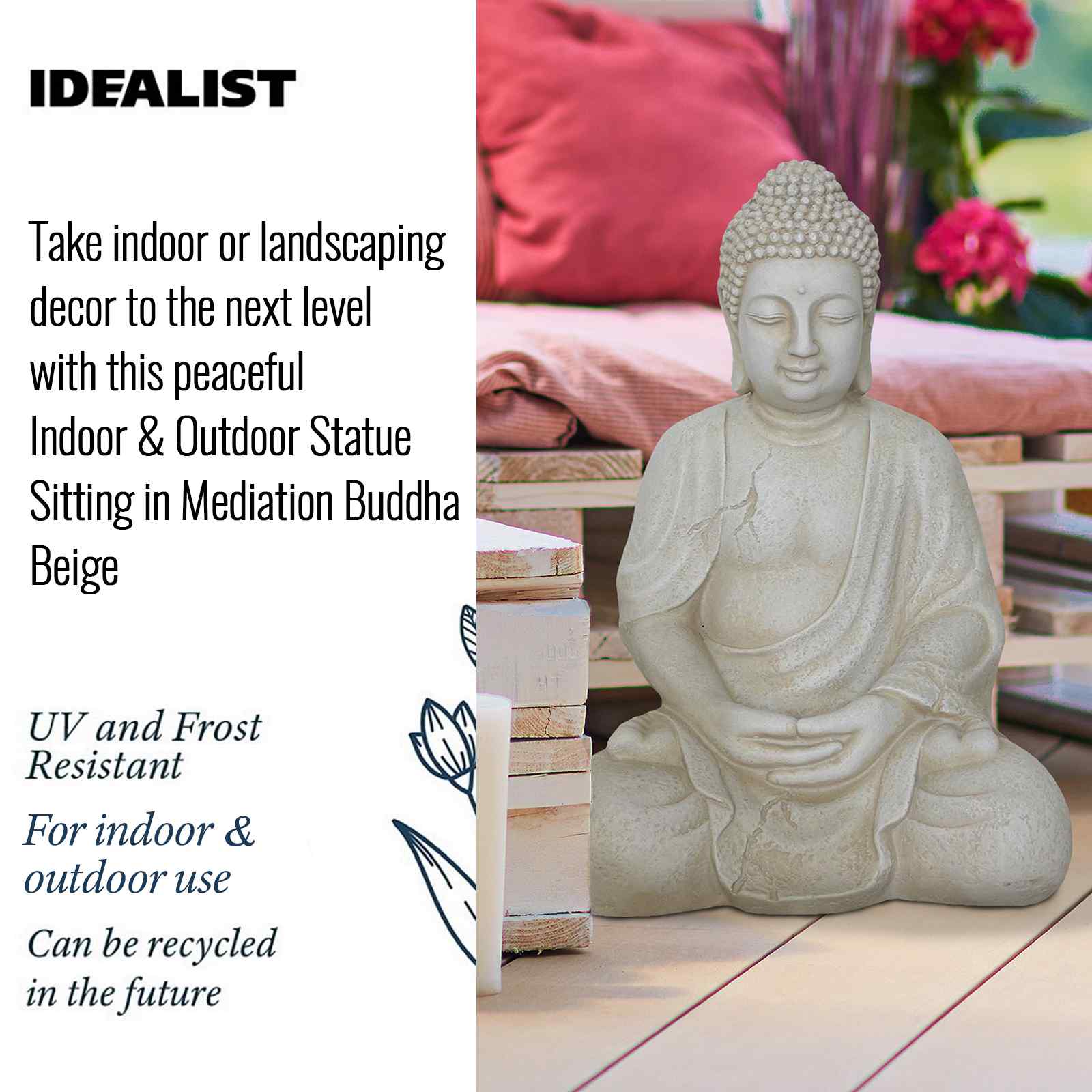 IDEALIST Lite Meditating Buddha Sculpture Garden Statue