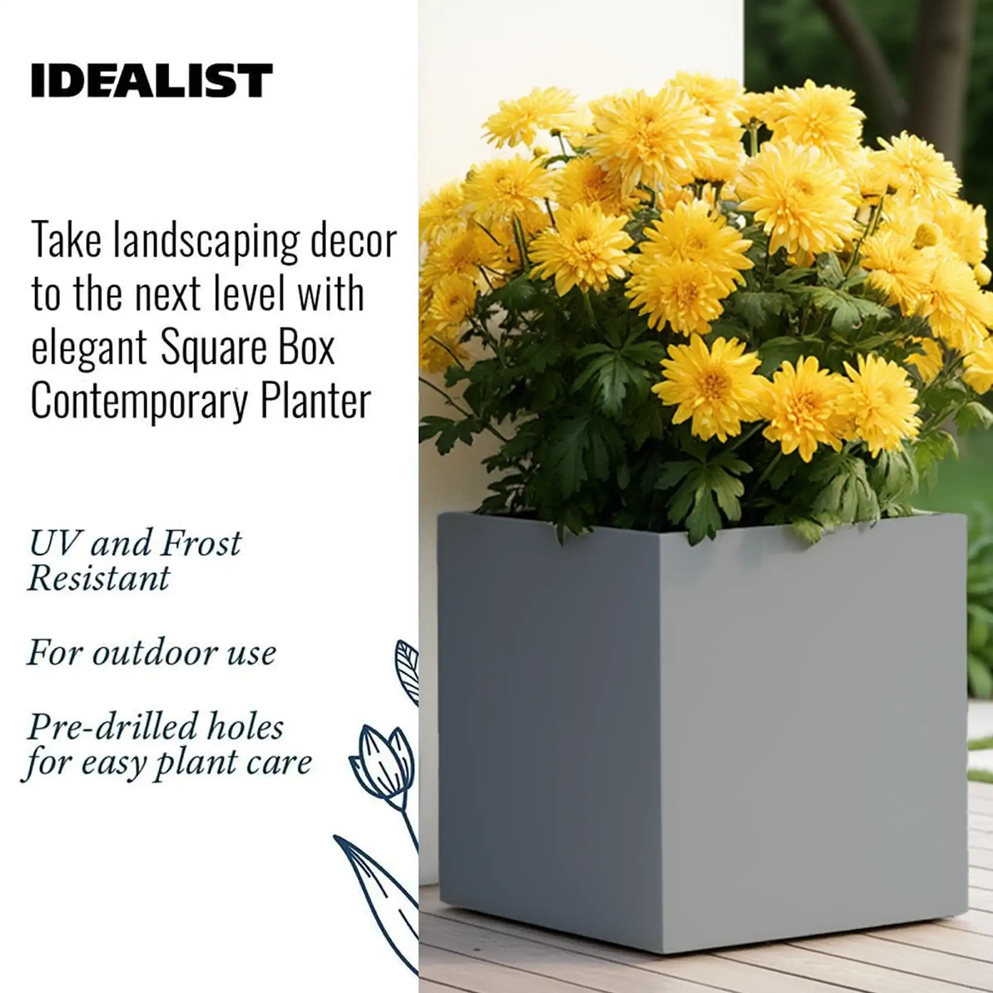 IDEALIST Lite Square Box Contemporary Light Concrete Planter