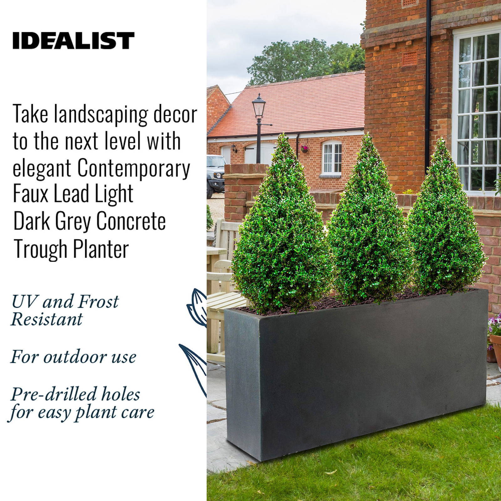 IDEALIST Lite Contemporary Light Concrete High Trough Planter