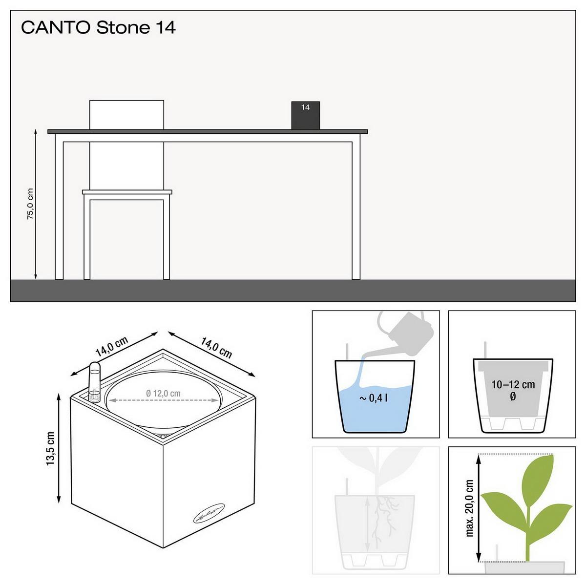 LECHUZA CANTO Stone Low Square Poly Resin Self-watering Planter Set