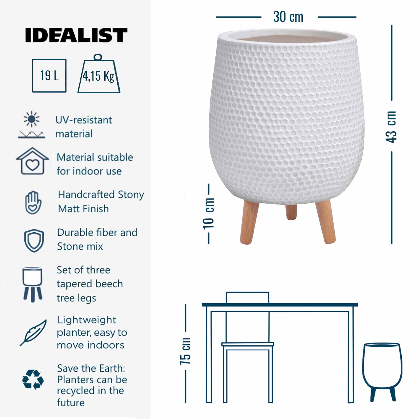 IDEALIST Lite Honeycomb Style Egg Planter on Legs, Round Pot Plant Stand Indoor