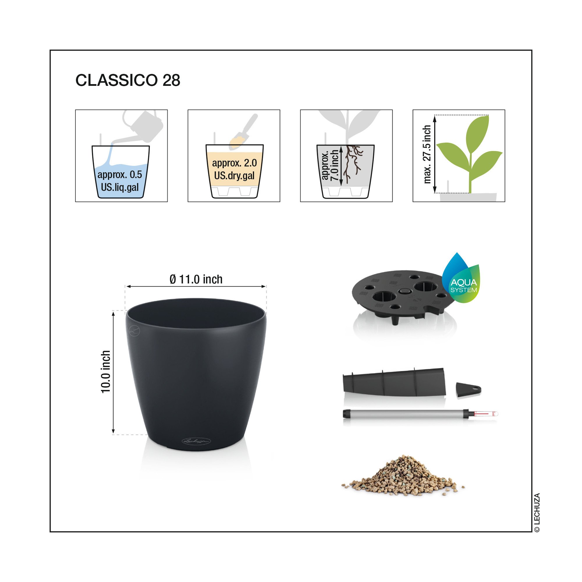 LECHUZA CLASSICO Color Round Poly Resin Self-watering Planter