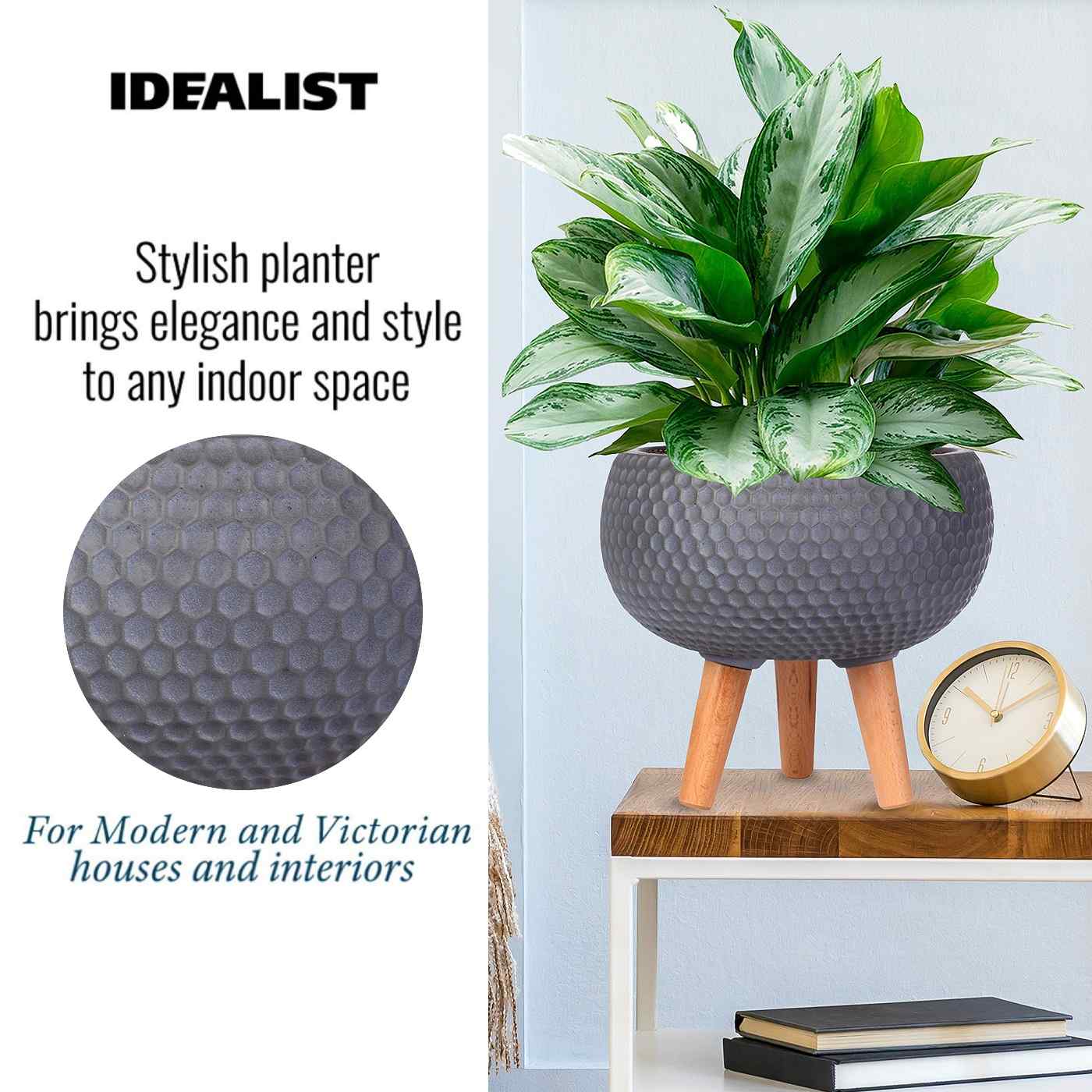 IDEALIST Lite Honeycomb Style Bowl Planter on Legs, Round Pot Plant Stand Indoor