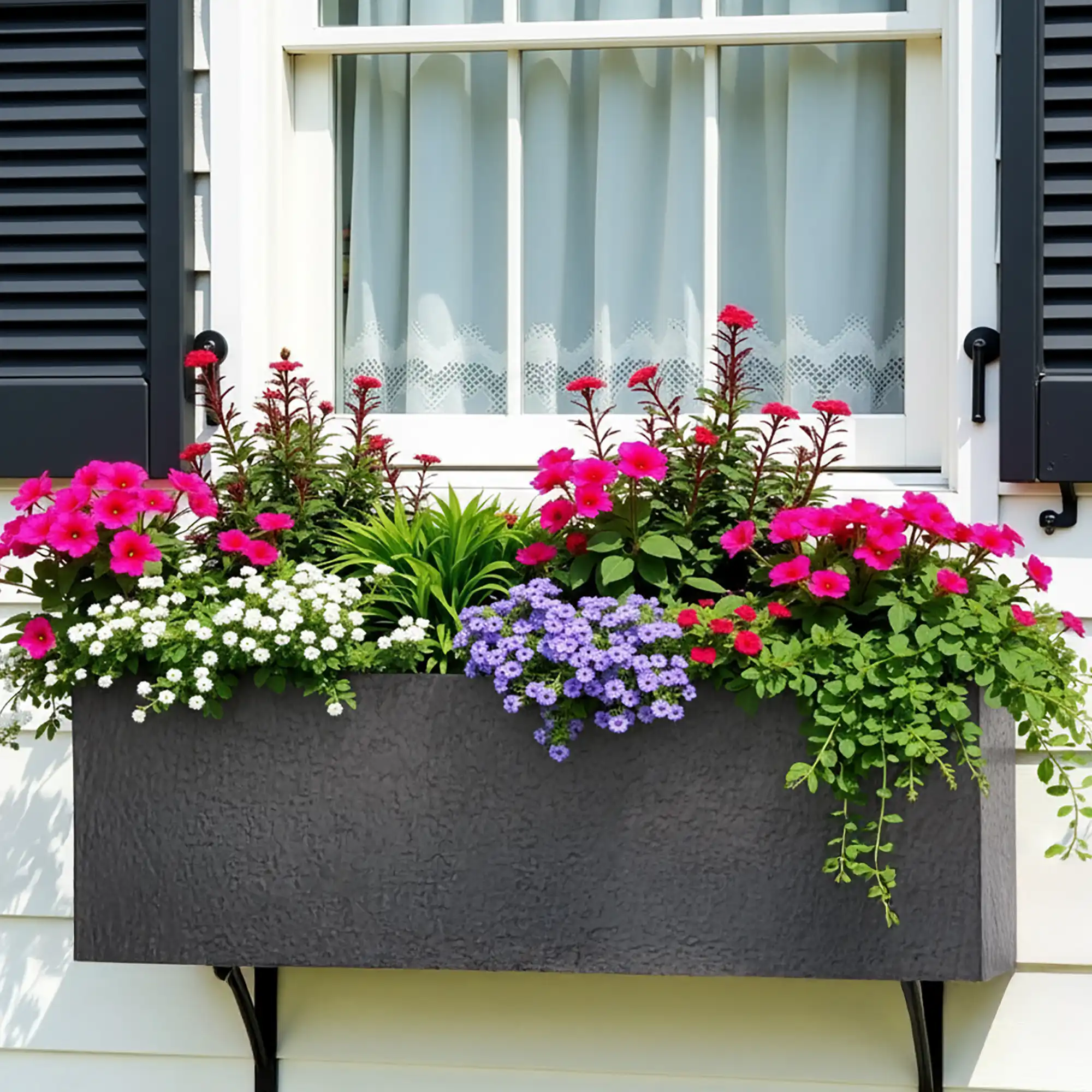 Geo Window Flower Box Fiberglass Trough Aluminium Planter Pot In/Out