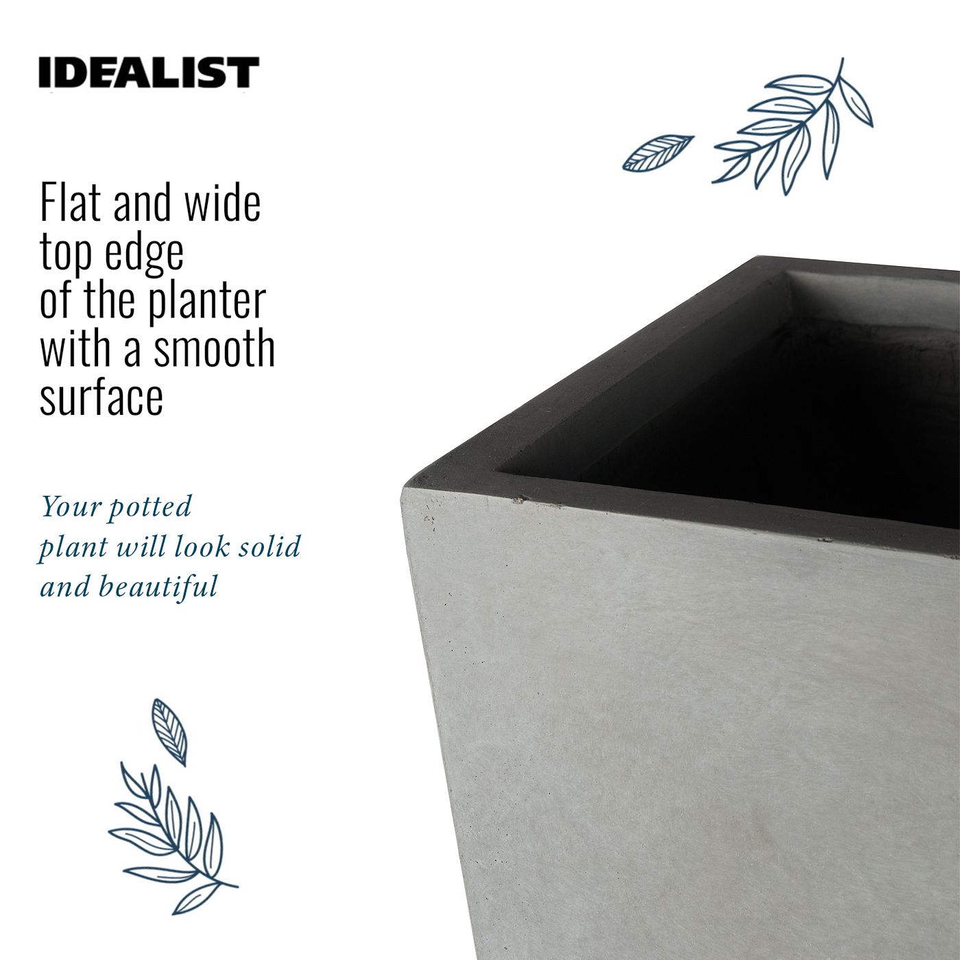 IDEALIST Lite Tall Square Contemporary Light Concrete Planter