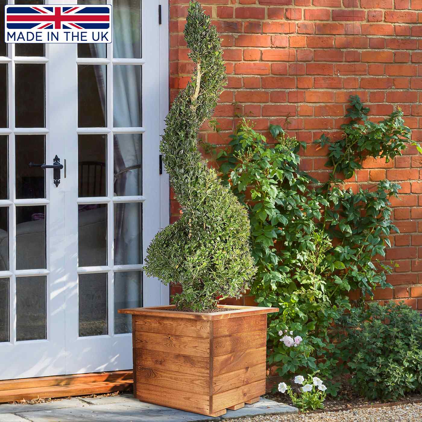 Rustic Scandinavian Redwood Square Outdoor Planter Made in UK by HORTICO