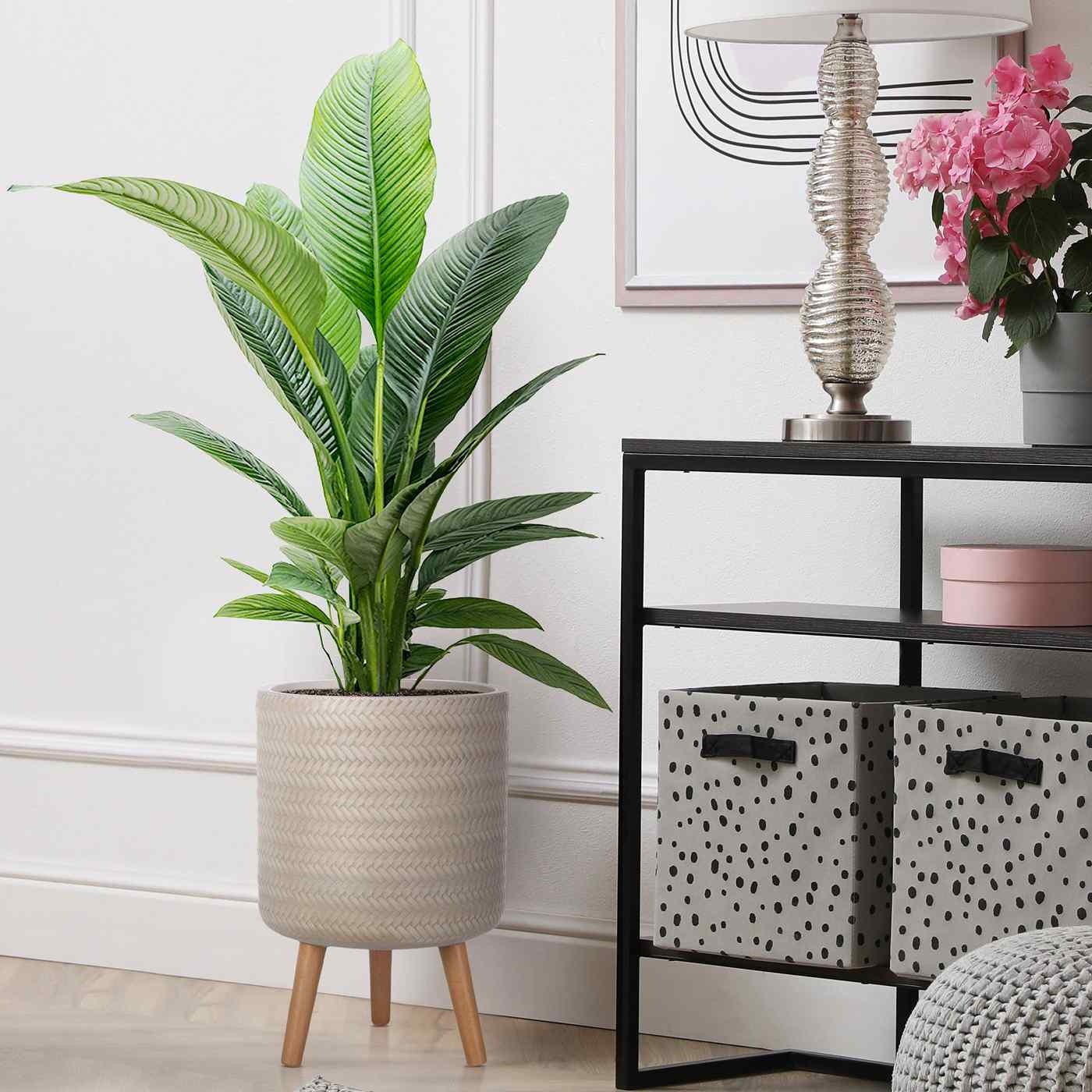 IDEALIST Lite Plaited Style Cylinder Planter on Legs, Round Pot Plant Stand Indoor