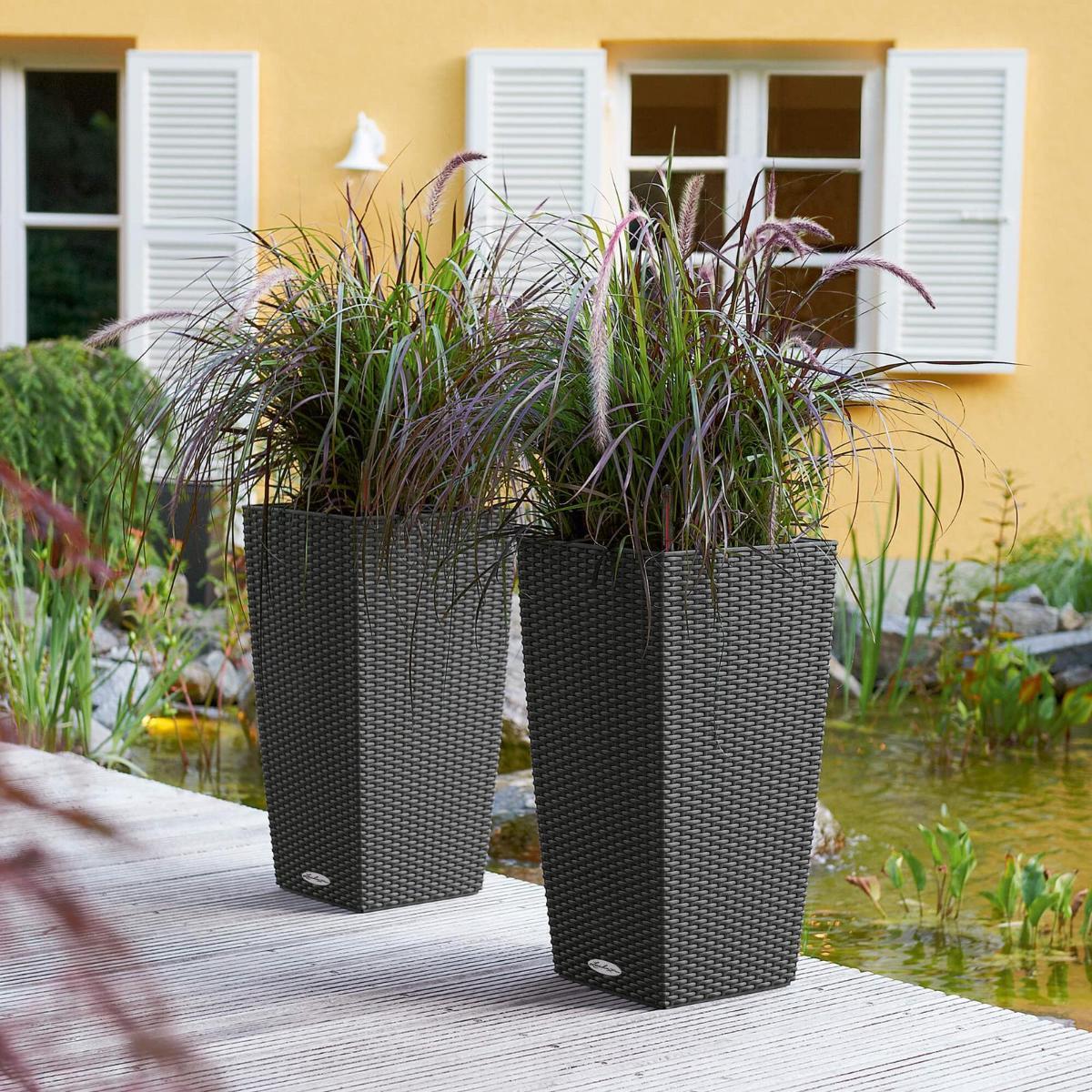 LECHUZA CUBICO Cottage Square Tall Poly Resin Self-watering Planter