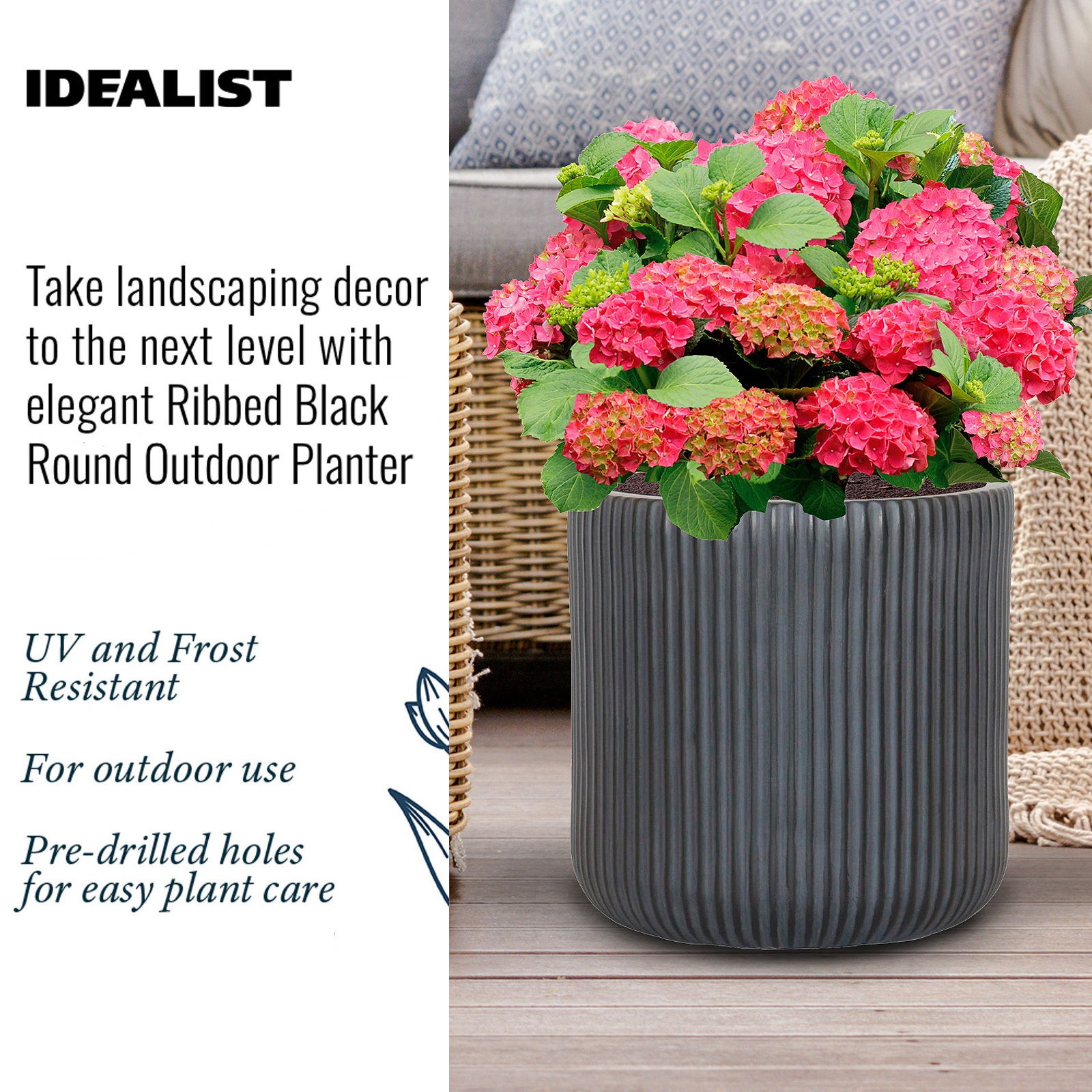 IDEALIST Lite Ribbed Round Outdoor Planter