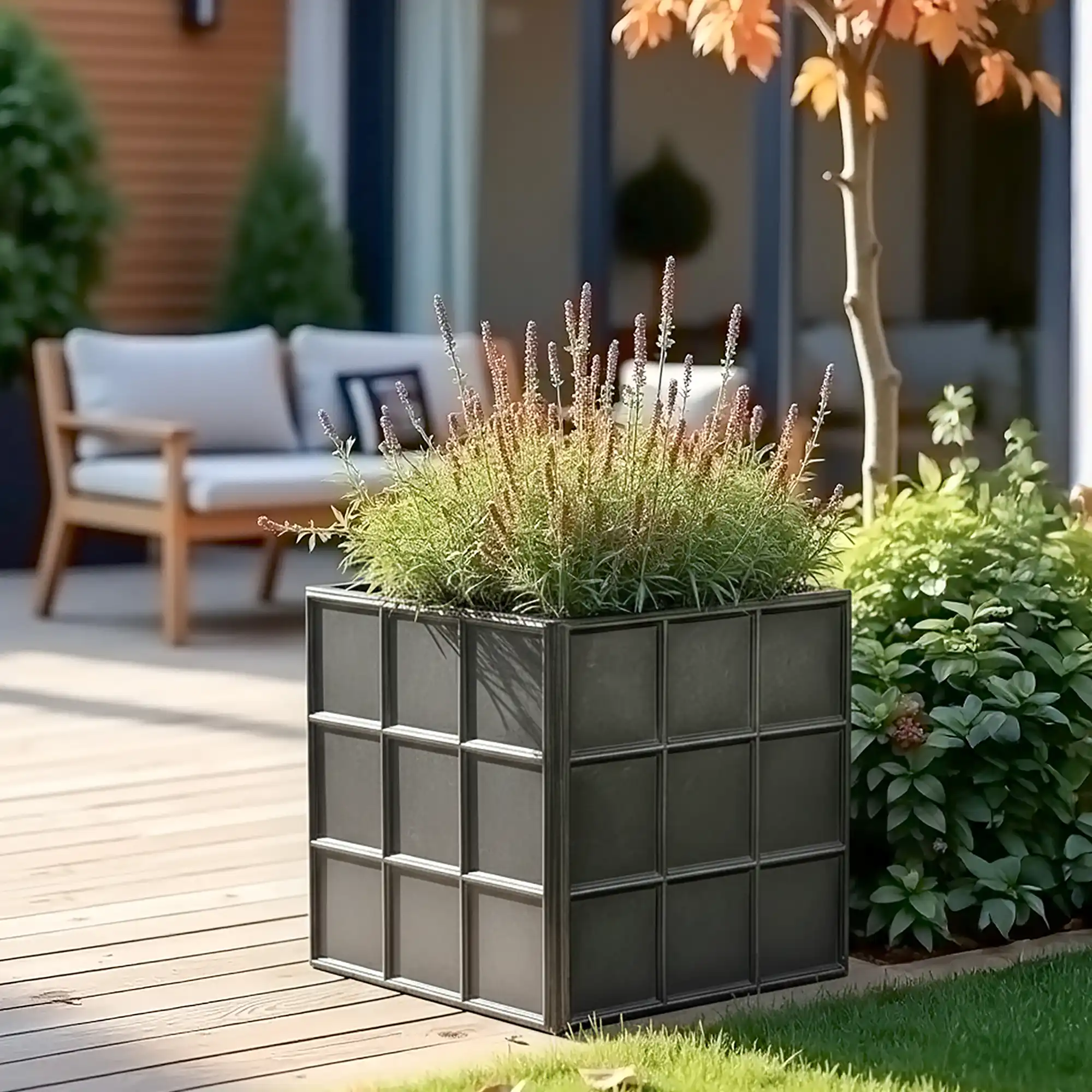 Downing St. Fiberglass Square Faux Lead Planter Pot In/Out