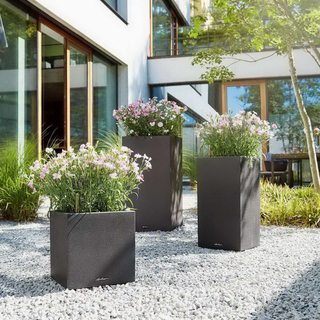LECHUZA CANTO Stone High Square Tall Poly Resin Self-watering Planter