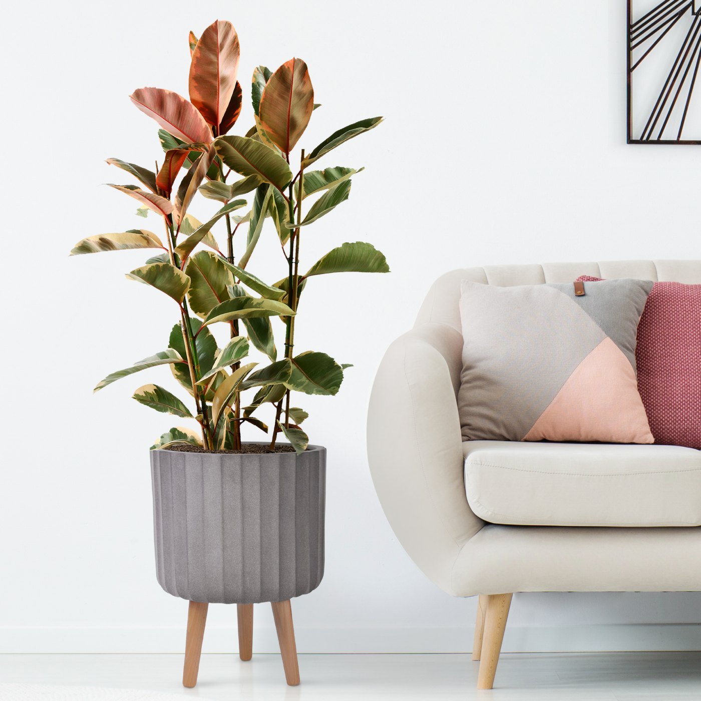 IDEALIST Lite Modern Ribbed Cylinder Planter on Legs, Round Pot Plant Stand Indoor