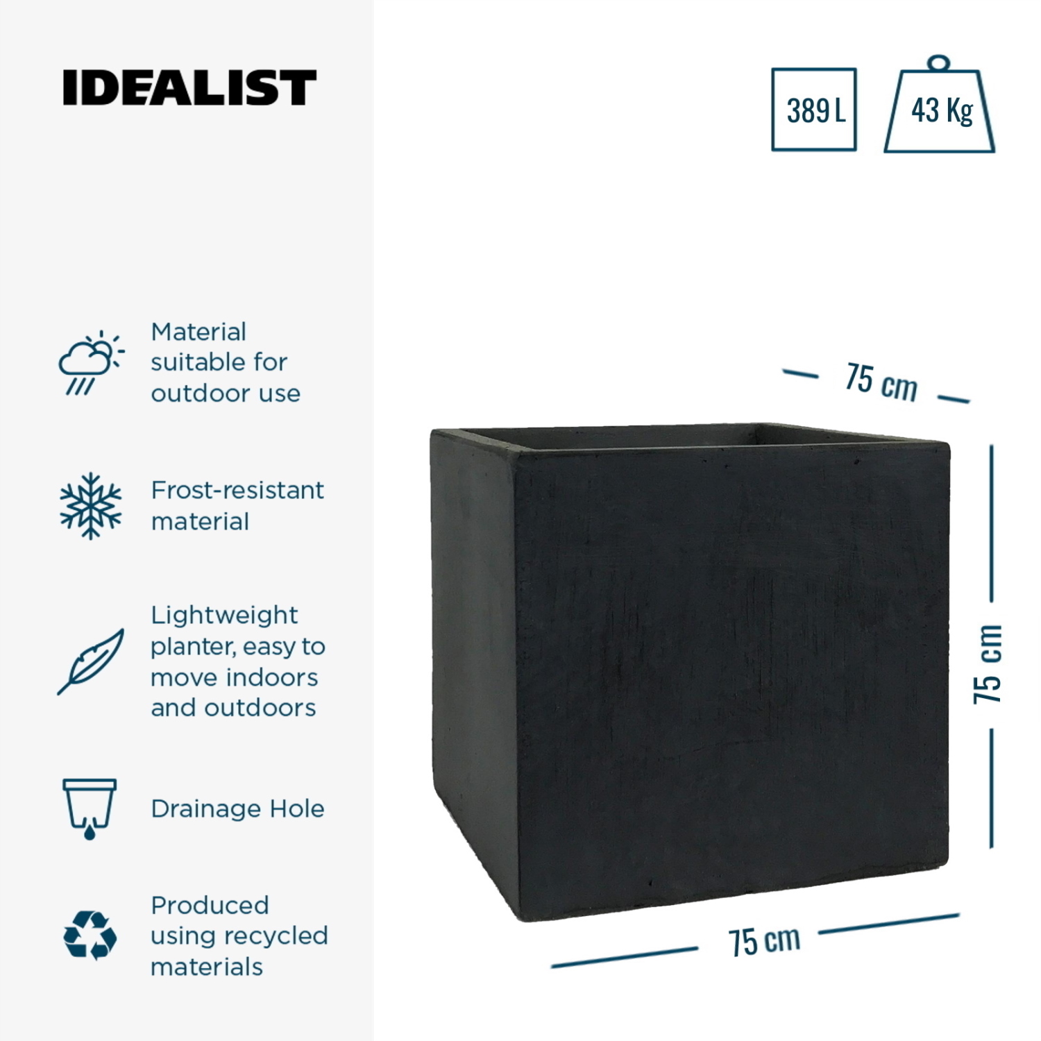 IDEALIST Lite Square Box Contemporary Light Concrete Planter