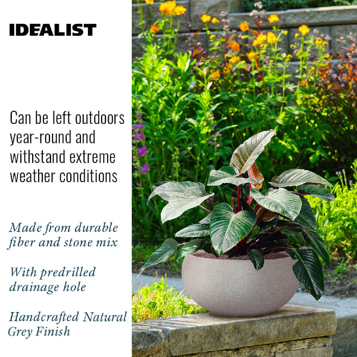 IDEALIST Lite Textured Concrete Effect Bowl Outdoor Planter