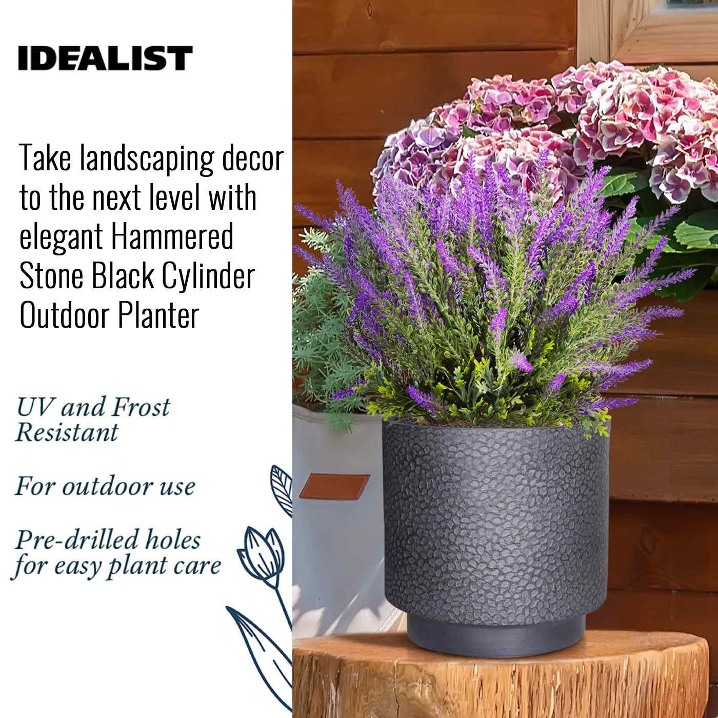 IDEALIST Lite Hammered Stone Cylinder Outdoor Planter