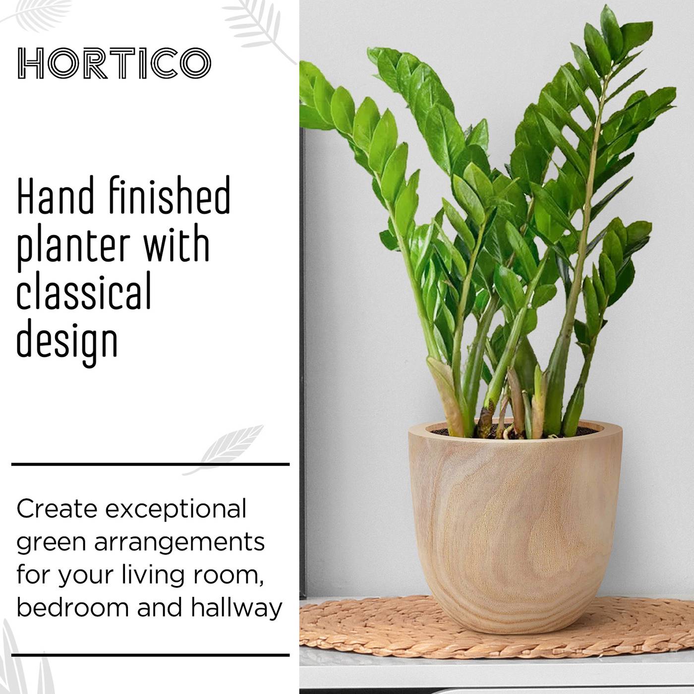 HORTICO RADIAL Wooden House Planter Round Indoor Plant Pot for House Plants with Waterproof Liner