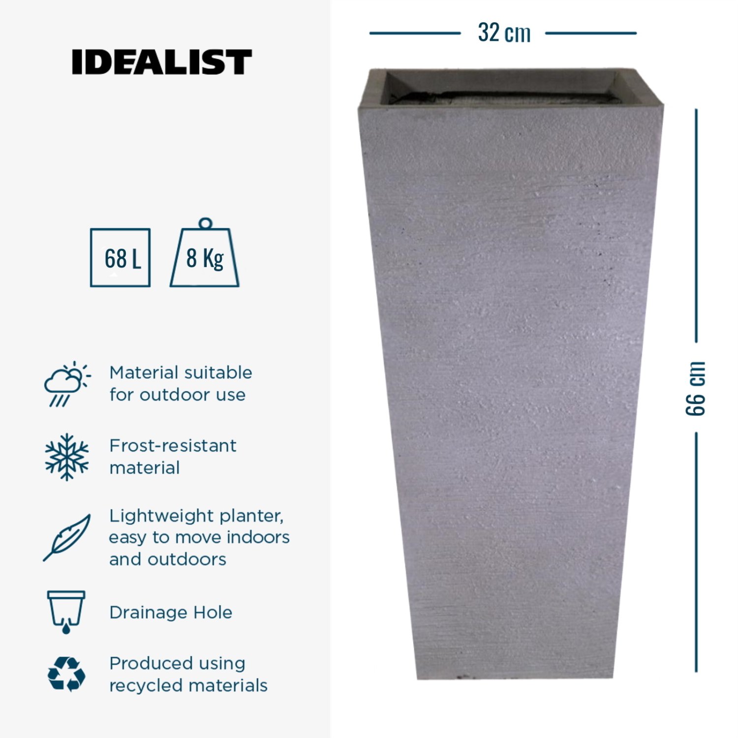 IDEALIST Lite Ribbed Light Concrete Tapered Planter