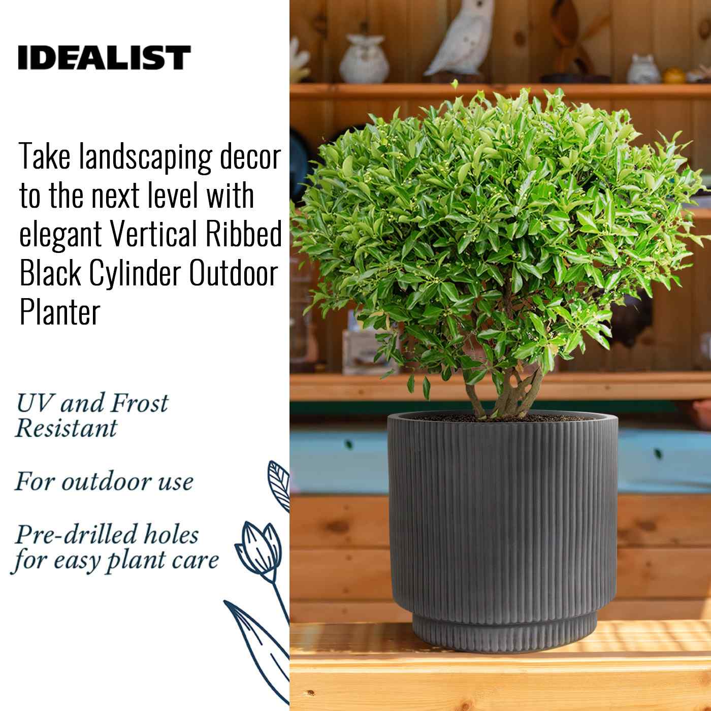 IDEALIST Lite Vertical Ribbed Cylinder Outdoor Planter