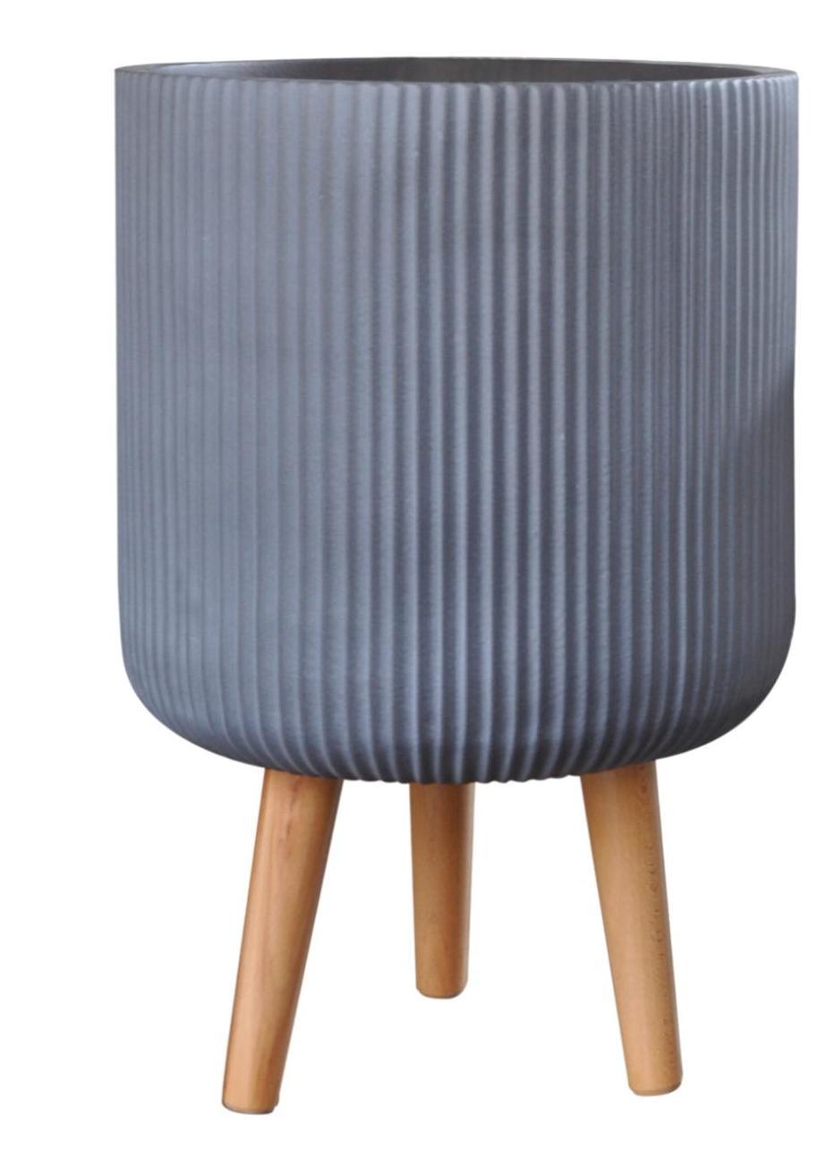 IDEALIST Lite Ribbed Cylinder Planter on Legs, Round Pot Plant Stand Indoor