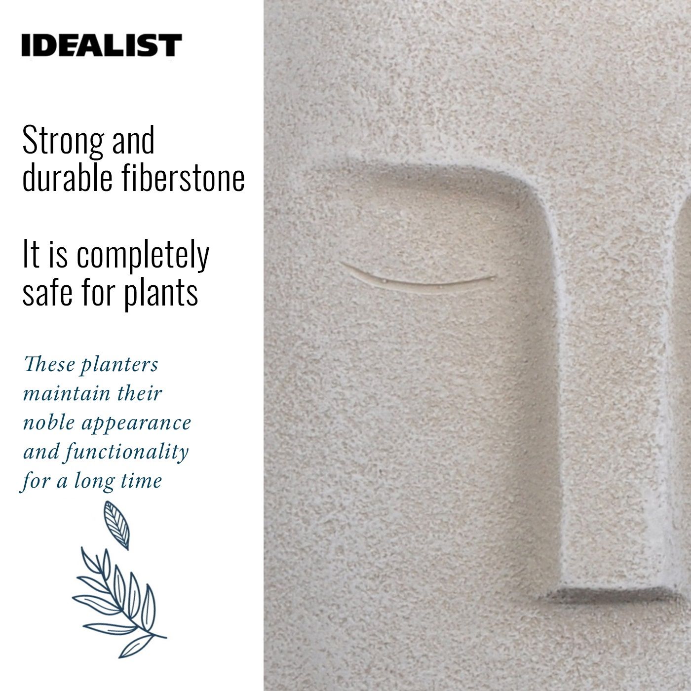 IDEALIST Lite Textured Concrete Effect Oval Indoor Face Pot