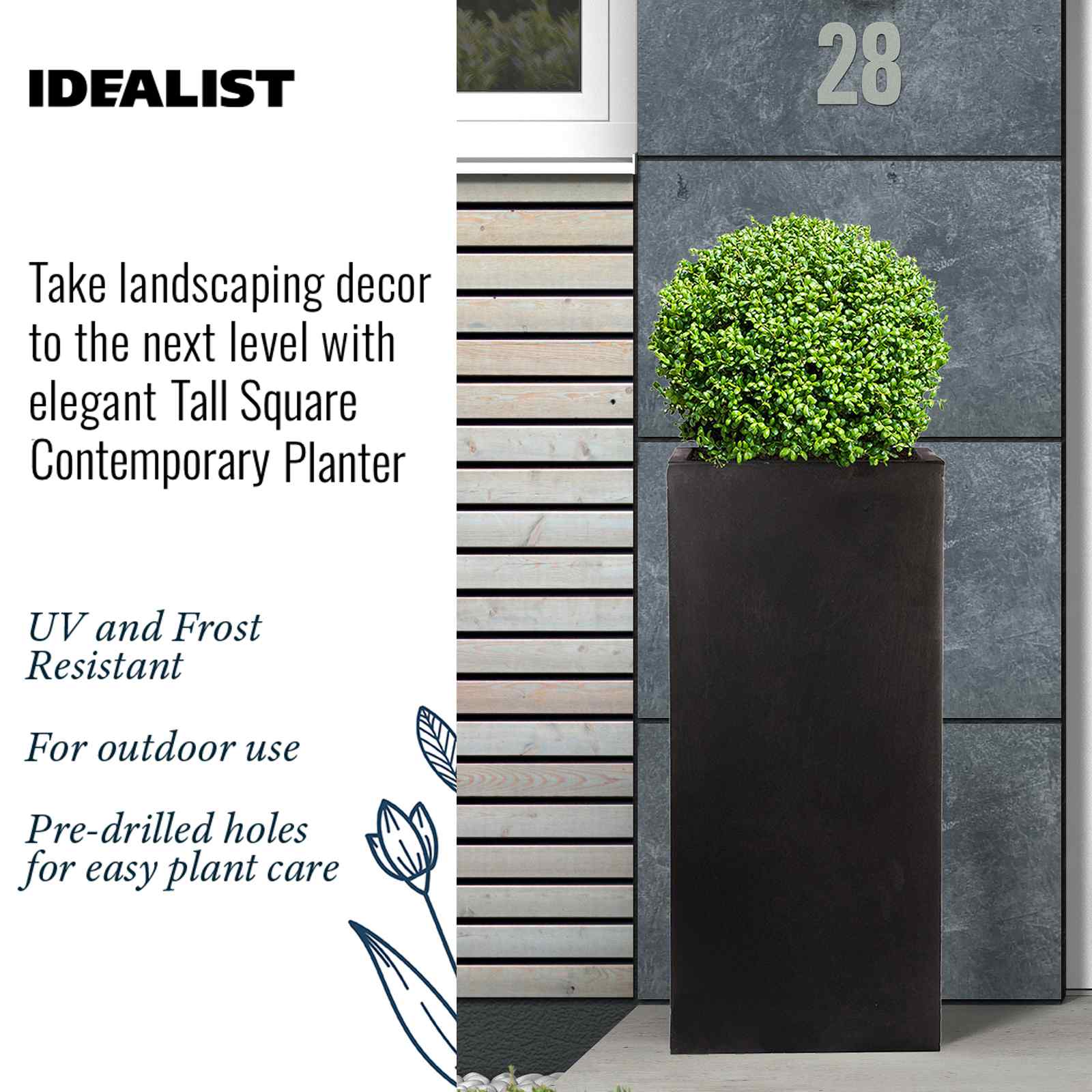 IDEALIST Lite Tall Square Contemporary Light Concrete Planter