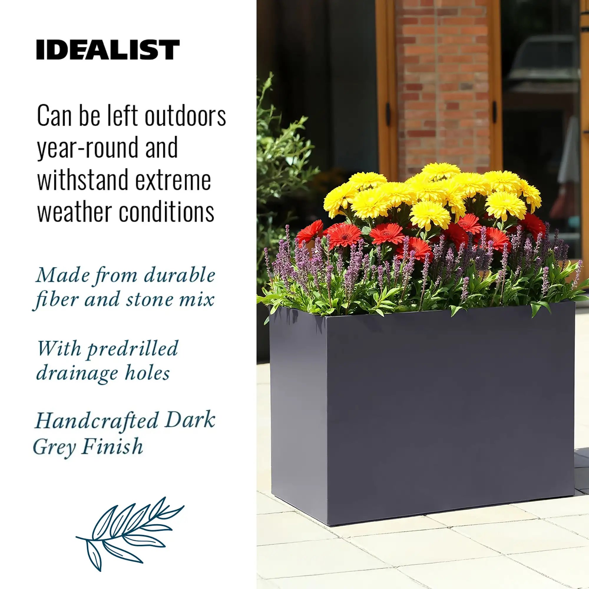IDEALIST Lite Contemporary Light Concrete Trough Planter
