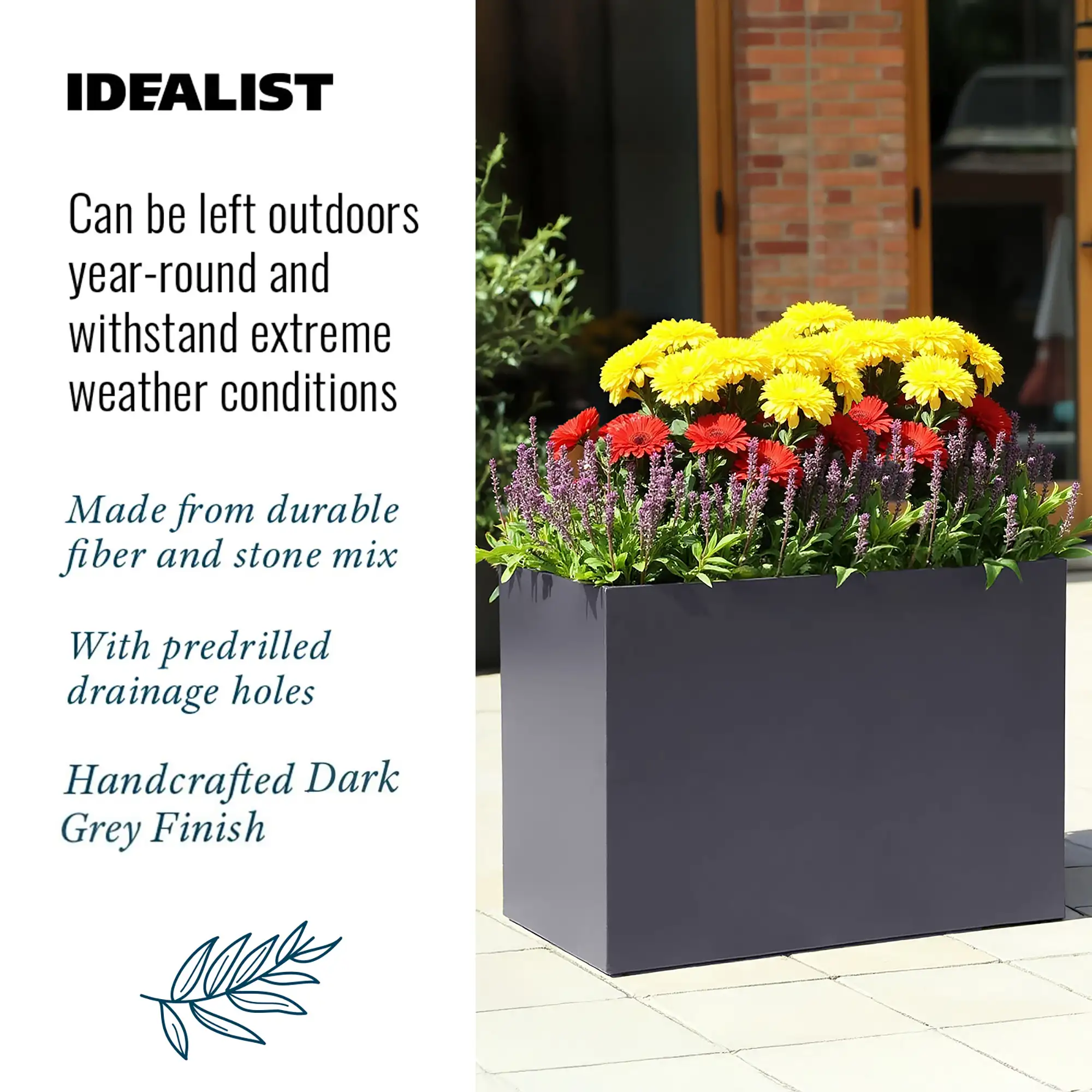 IDEALIST Lite Contemporary Light Concrete Trough Planter Set