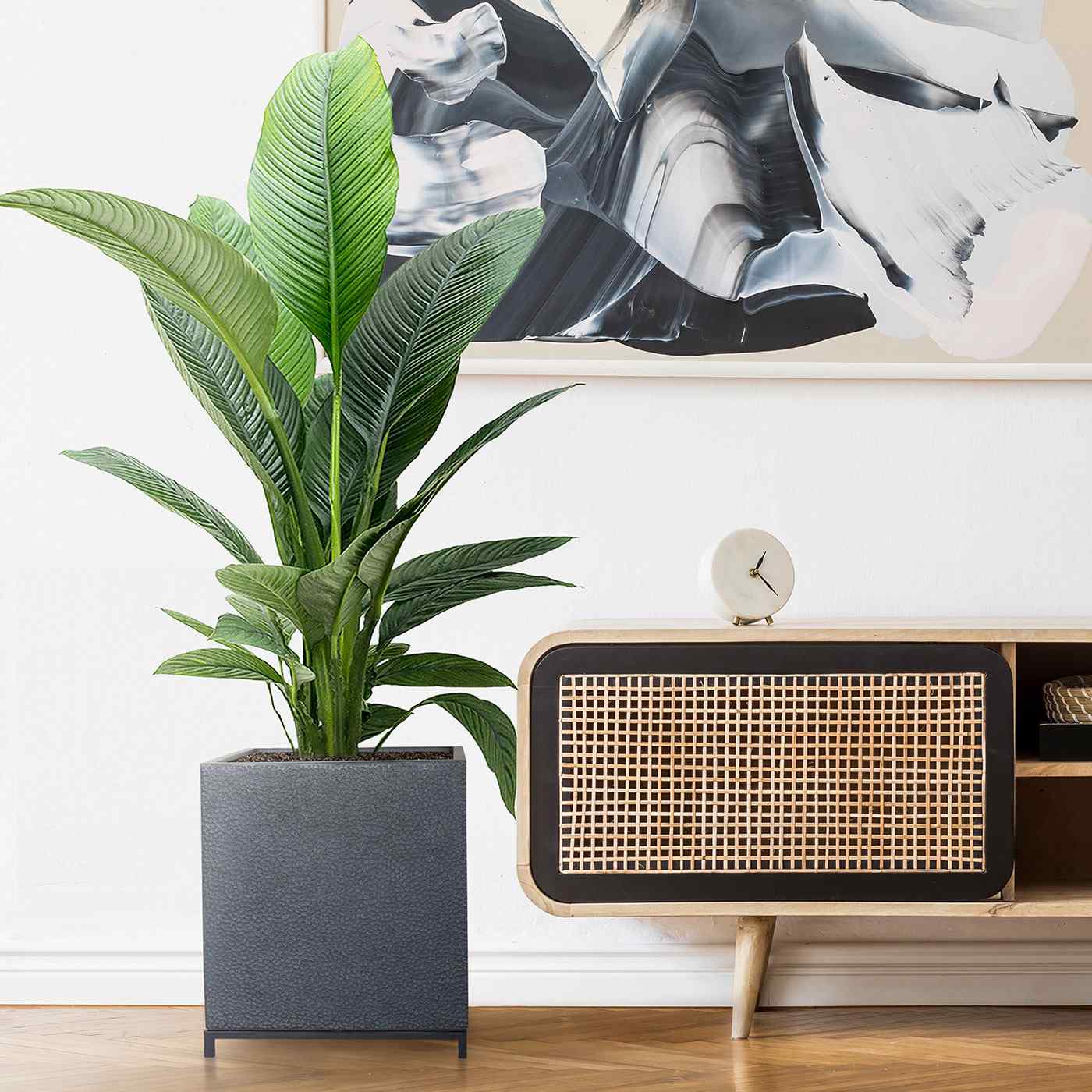 IDEALIST Lite Hammered Stone Style Square Indoor Planter on Metal Stand