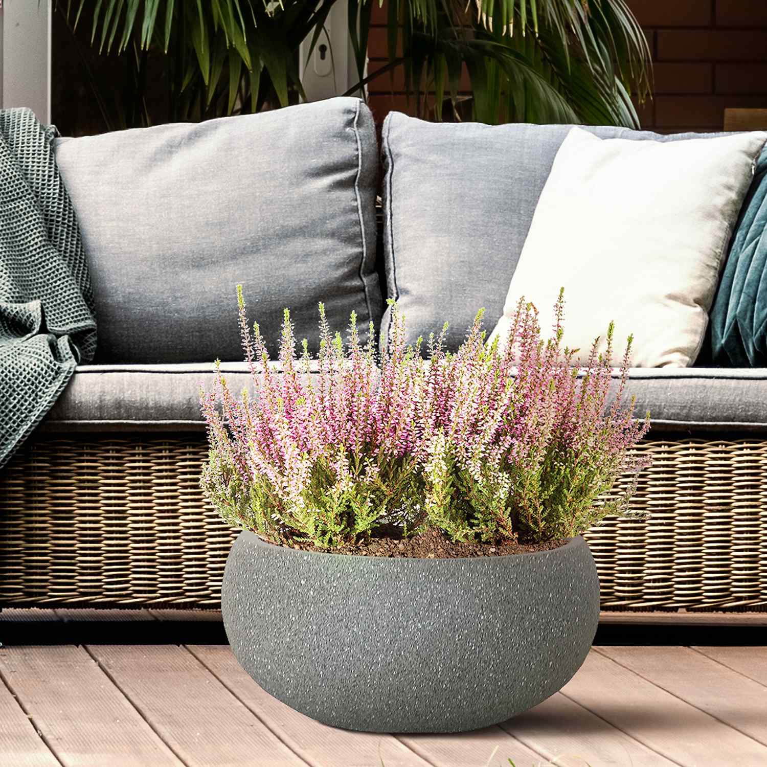 IDEALIST Lite Textured Concrete Effect Bowl Outdoor Planter