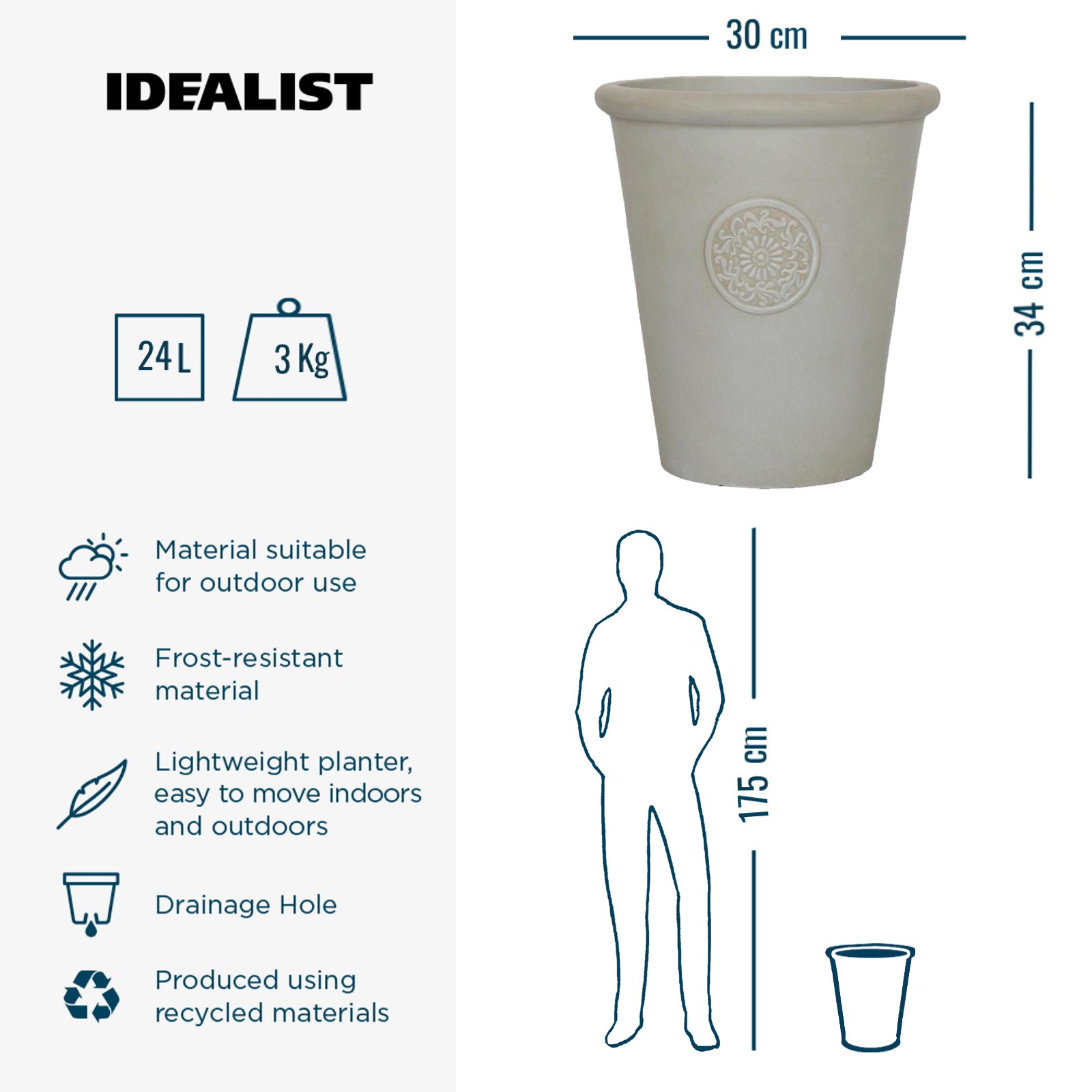 IDEALIST Lite Rustic Style Rolled Rim Vase Outdoor Planter