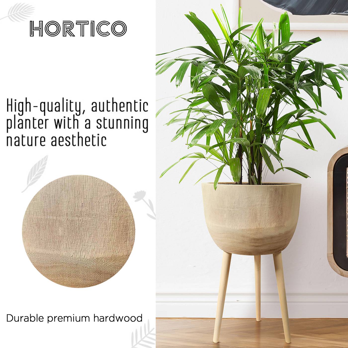 HORTICO GAIA Wooden House Planter with Legs, Tall Indoor Plant Pot Stand with Waterproof Liner
