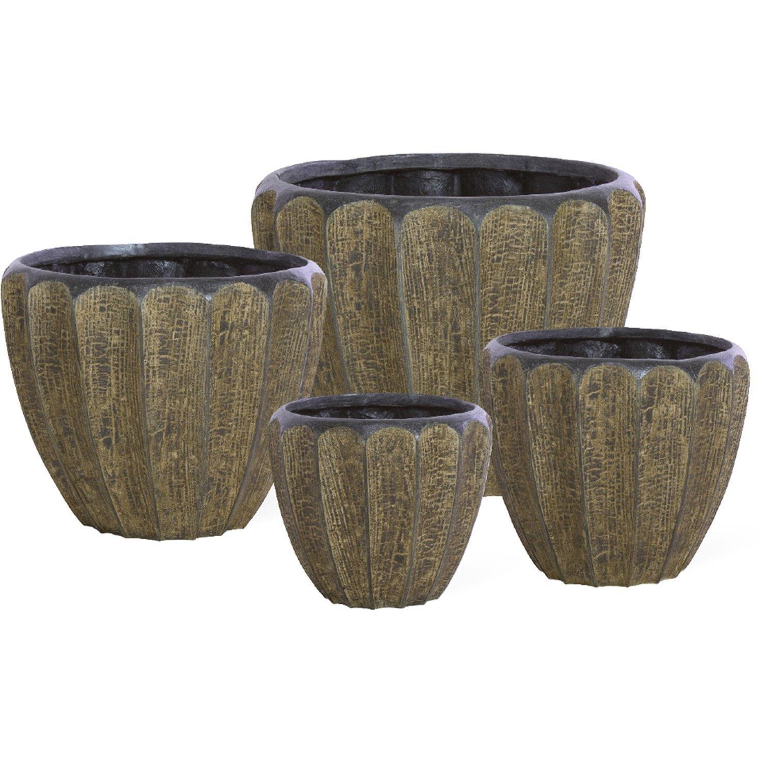 Firewood Brown Round Polystone Indoor Planter
