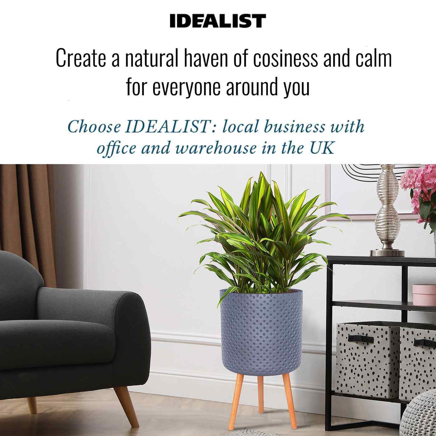 IDEALIST Lite Dotted Style Planter on Legs, Round Plant Pot Indoor