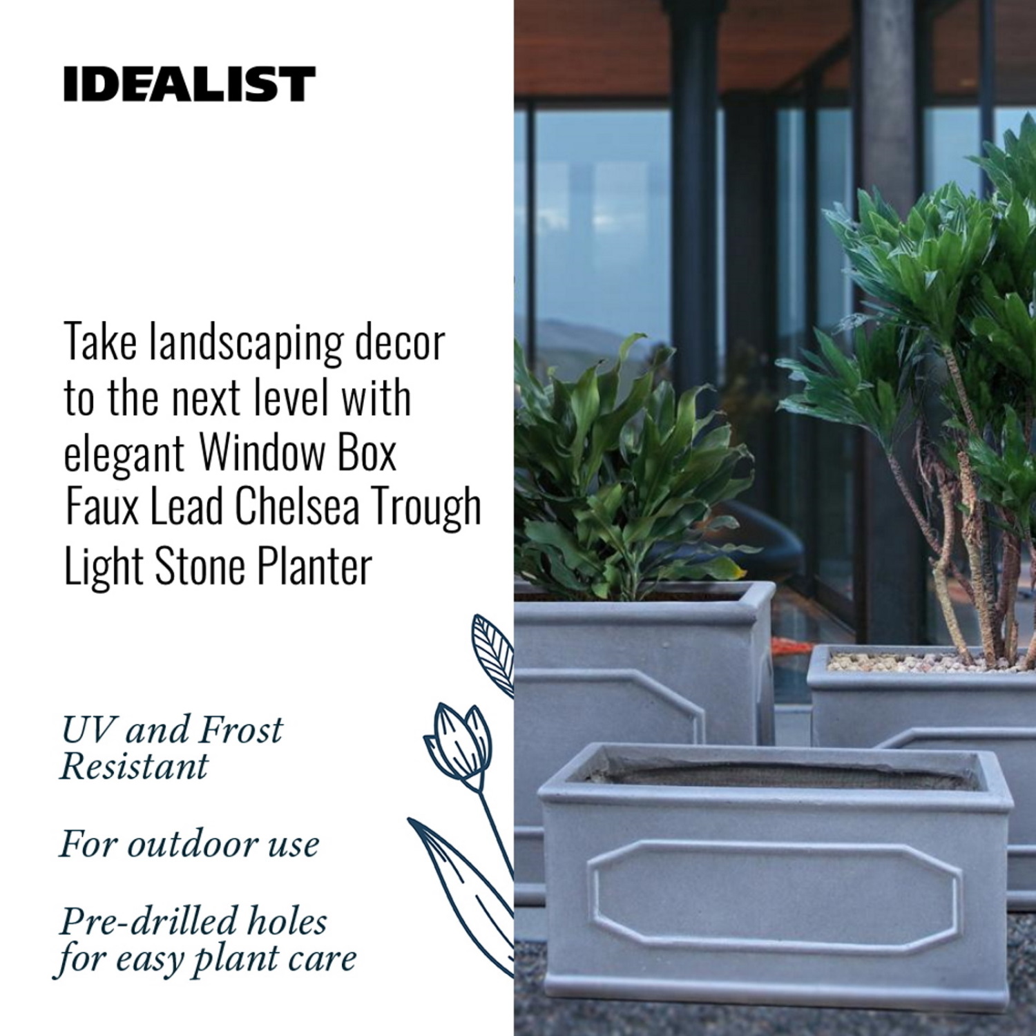 IDEALIST Lite Faux Lead Chelsea Light Concrete Through Planter