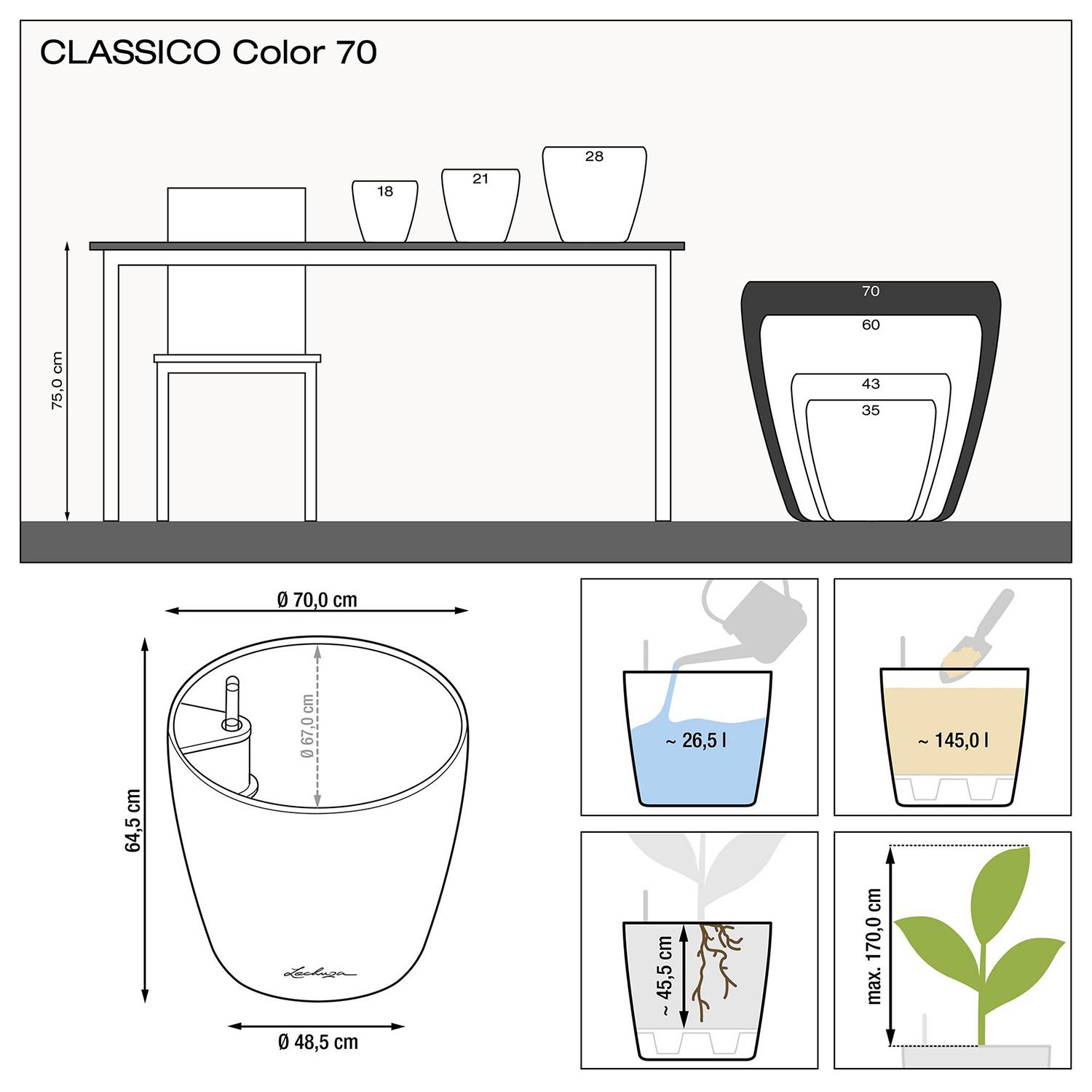LECHUZA CLASSICO Color Round Poly Resin Self-watering Planter