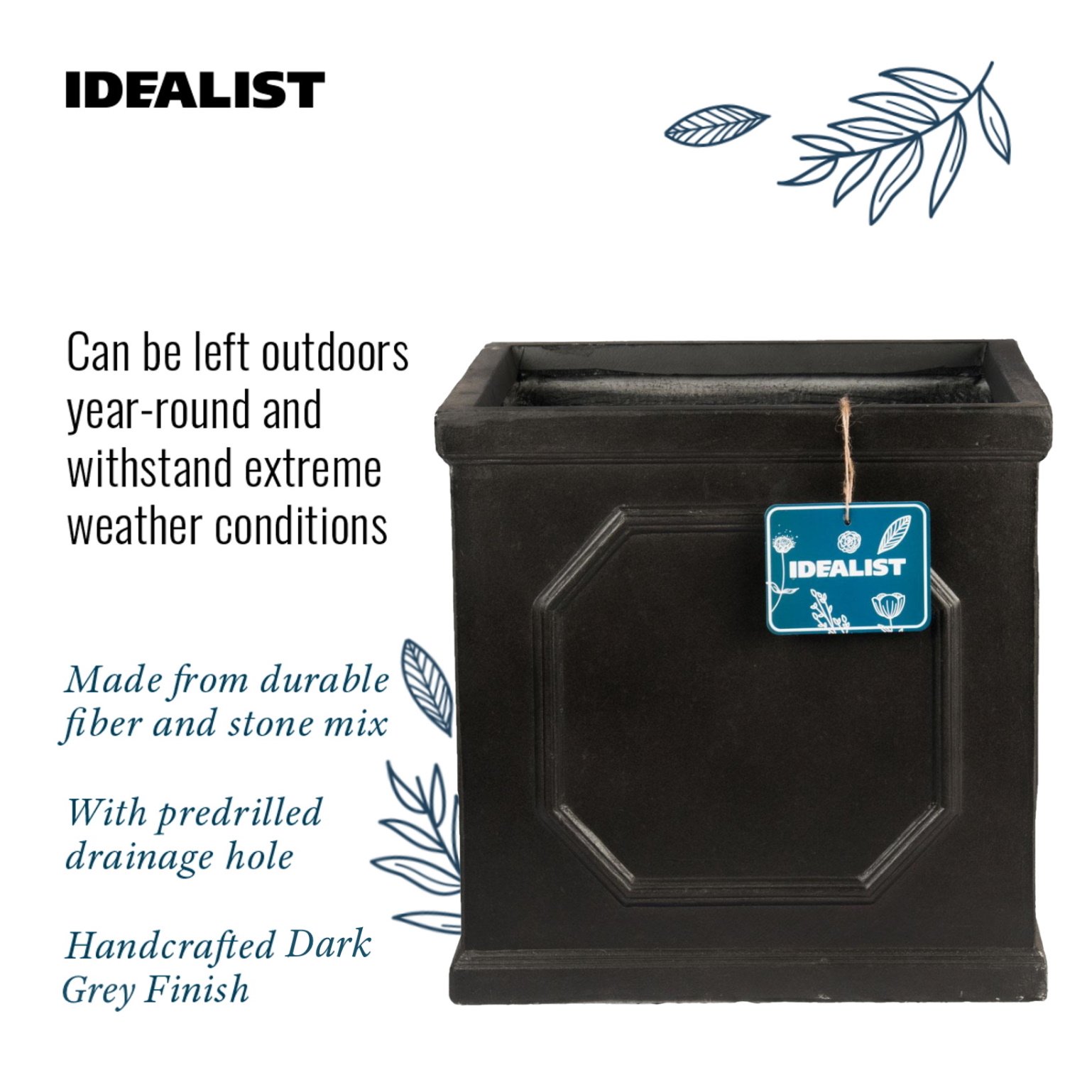 IDEALIST Lite Faux Lead Chelsea Box Square Light Concrete Planter