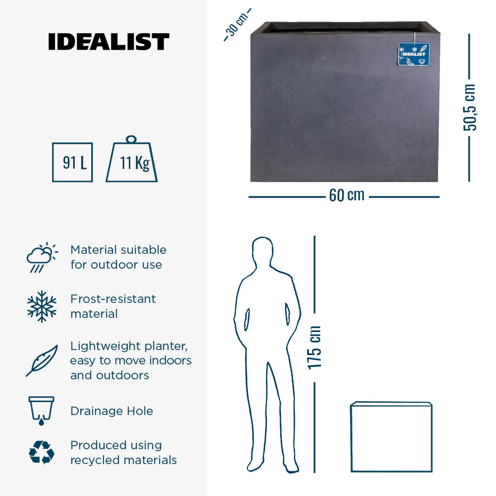 IDEALIST Lite Contemporary Light Concrete Trough Planter