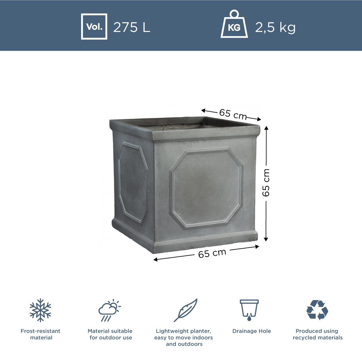 IDEALIST Lite Faux Lead Chelsea Box Square Light Concrete Planter