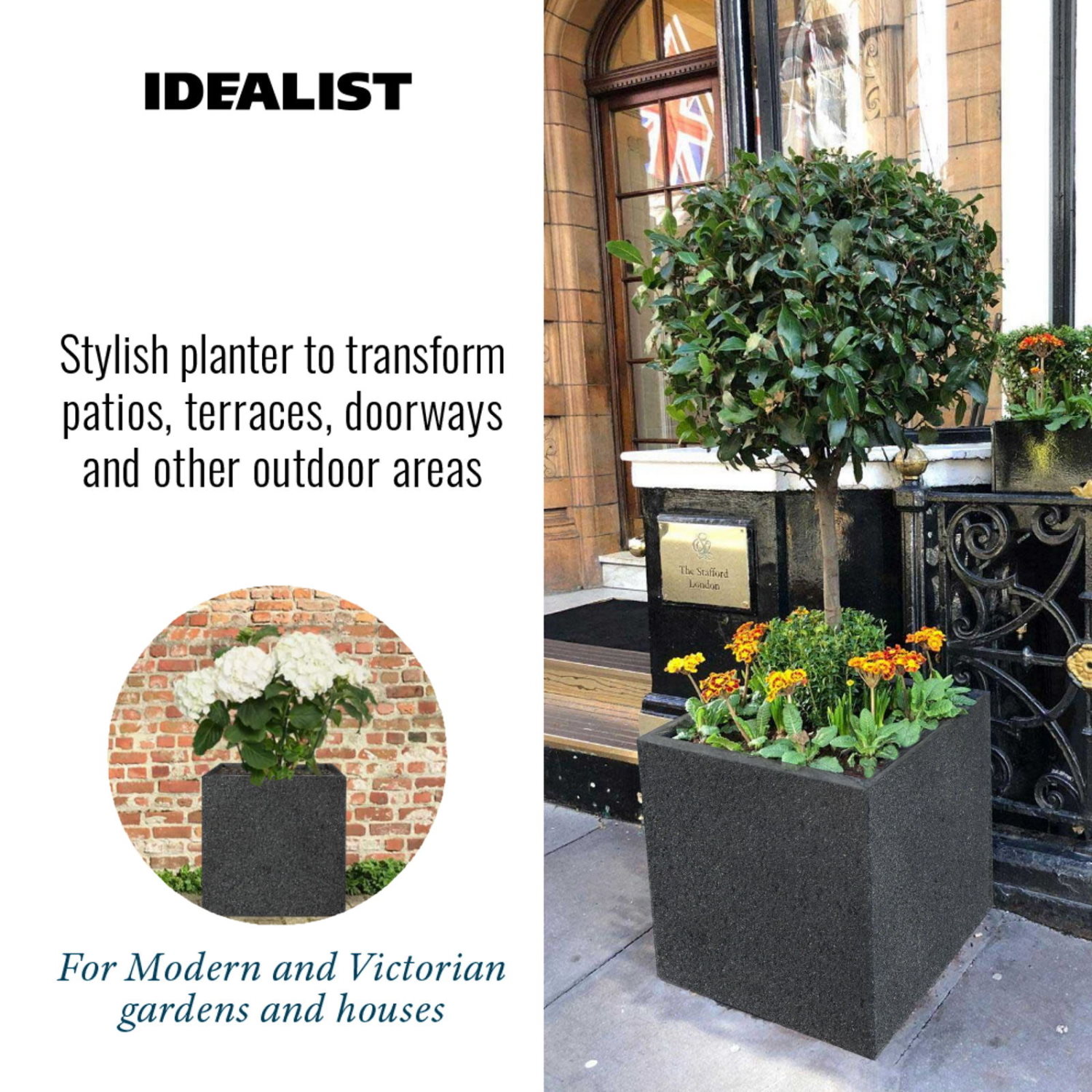 IDEALIST Lite Square Textured Concrete Effect Outdoor Planter
