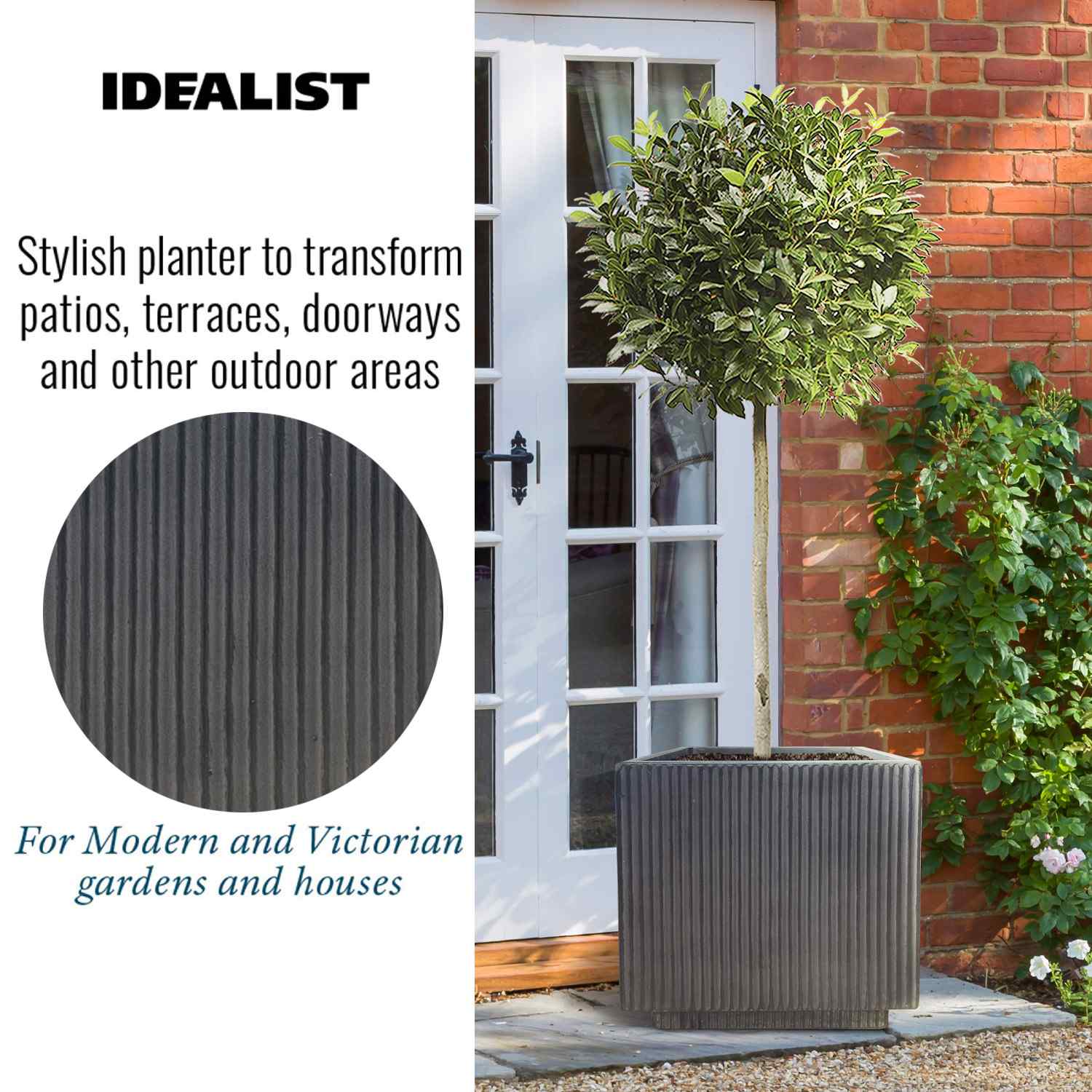 IDEALIST Lite Vertical Ribbed Square Effect Outdoor Planter