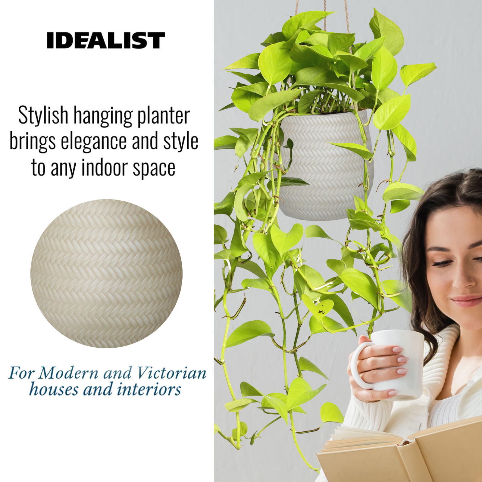 IDEALIST Lite Plaited Style Table and Hanging Plant Pot Dual Use Indoor Egg Planter