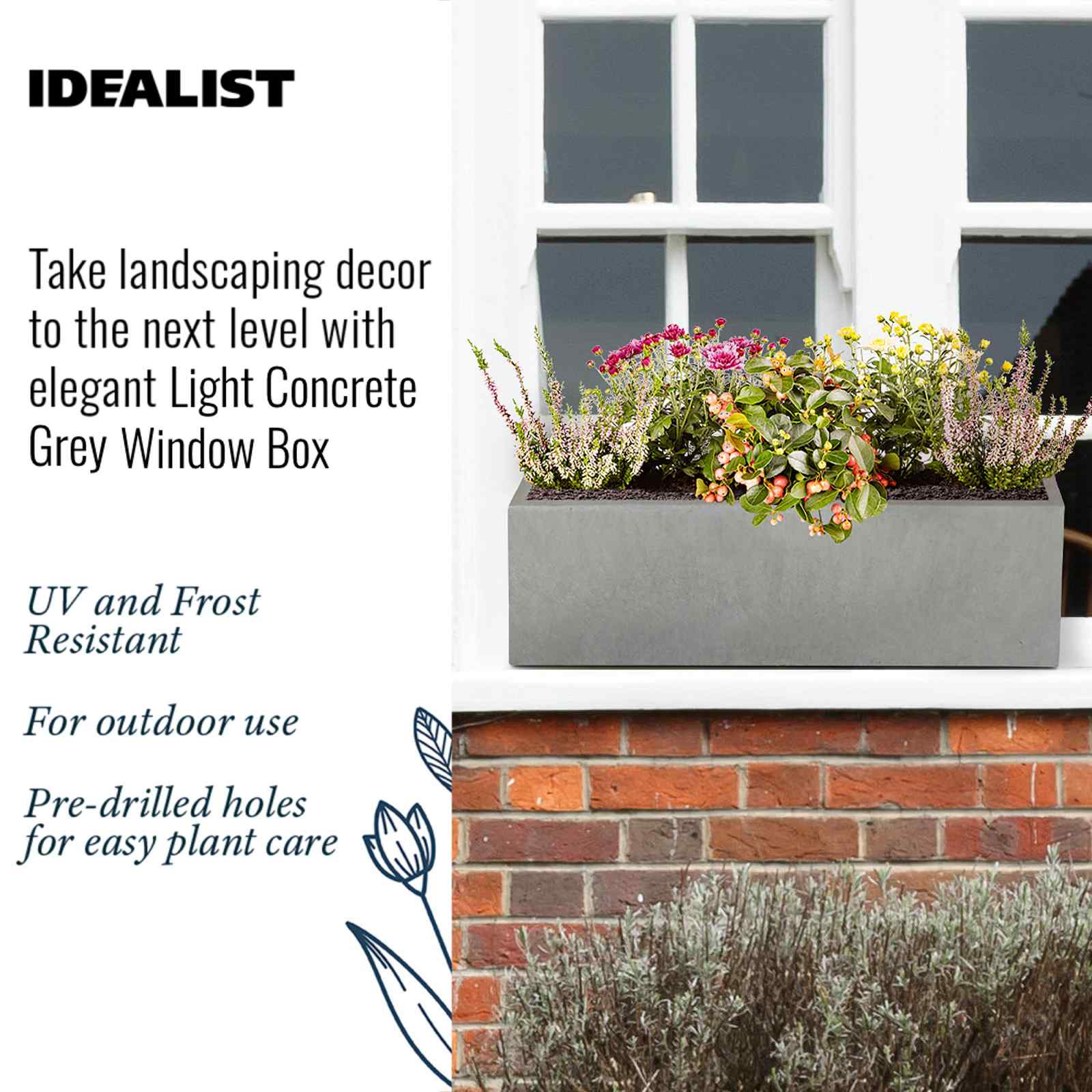 IDEALIST Lite Window Box Light Concrete Planter