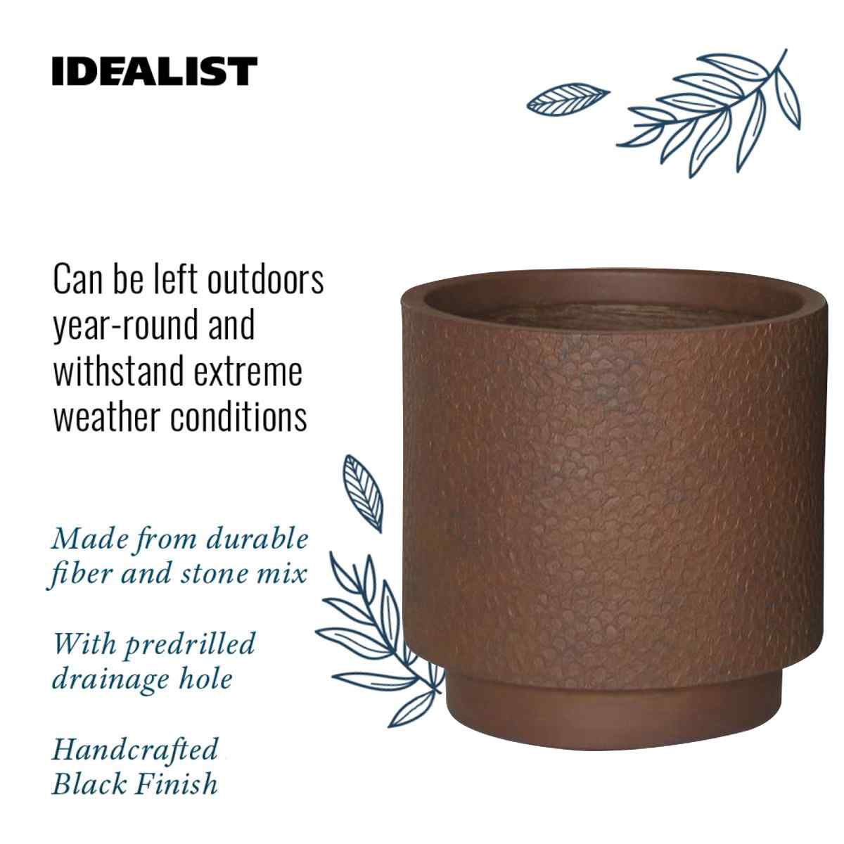 IDEALIST Lite Hammered Stone Cylinder Outdoor Planter