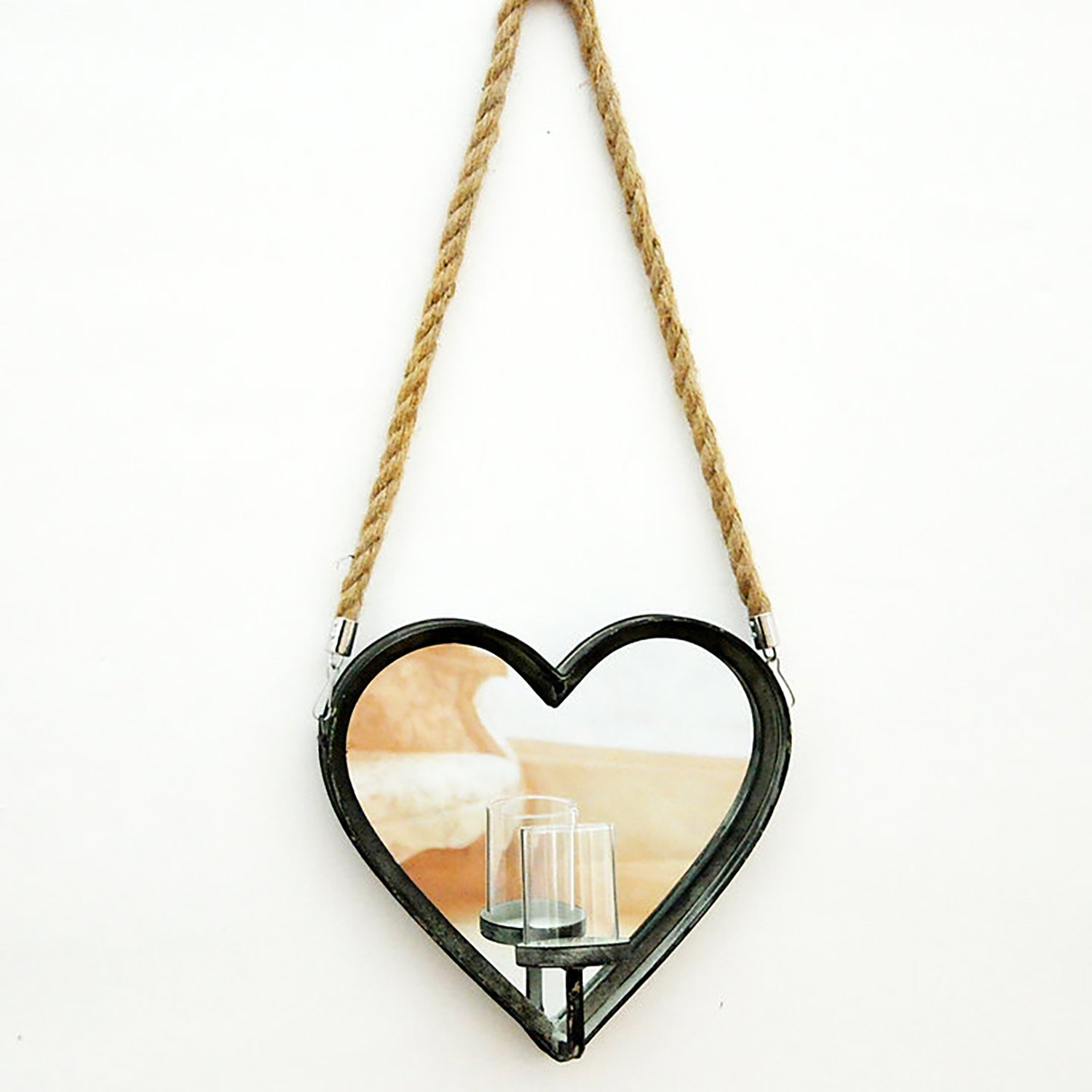 Rope Hanging Heart Metal Garden Dark Silver Lantern by Minster