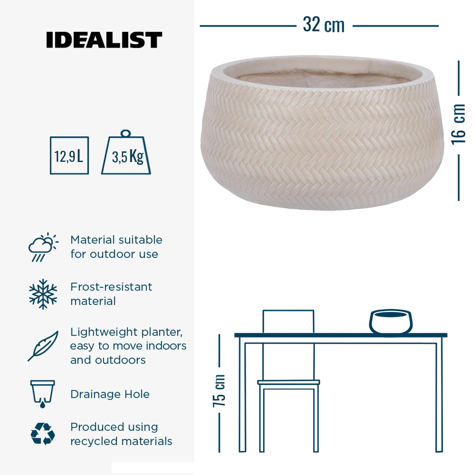 IDEALIST Lite Plaited Style Bowl Outdoor Planter