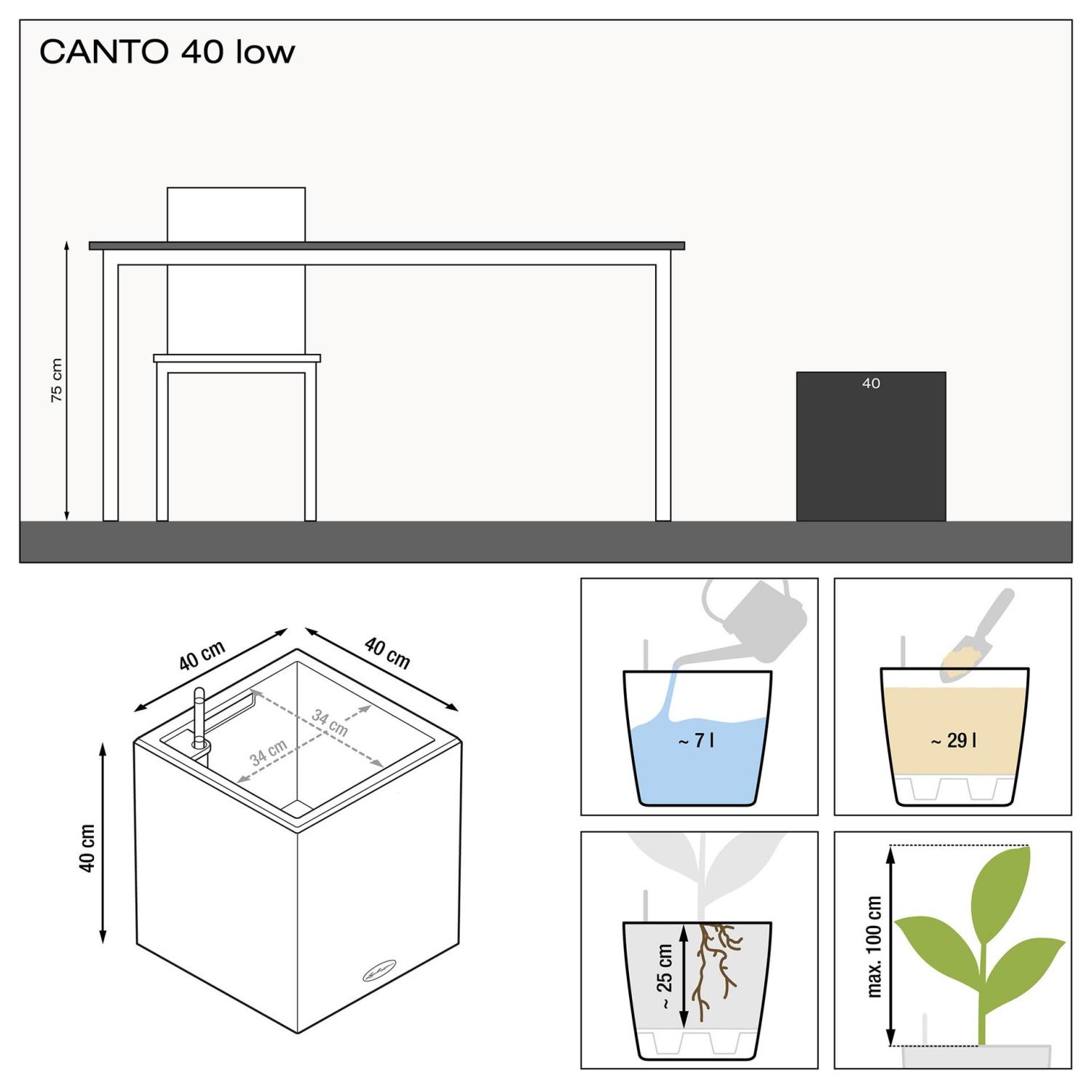 LECHUZA CANTO Low Square Poly Resin Self-watering Planter