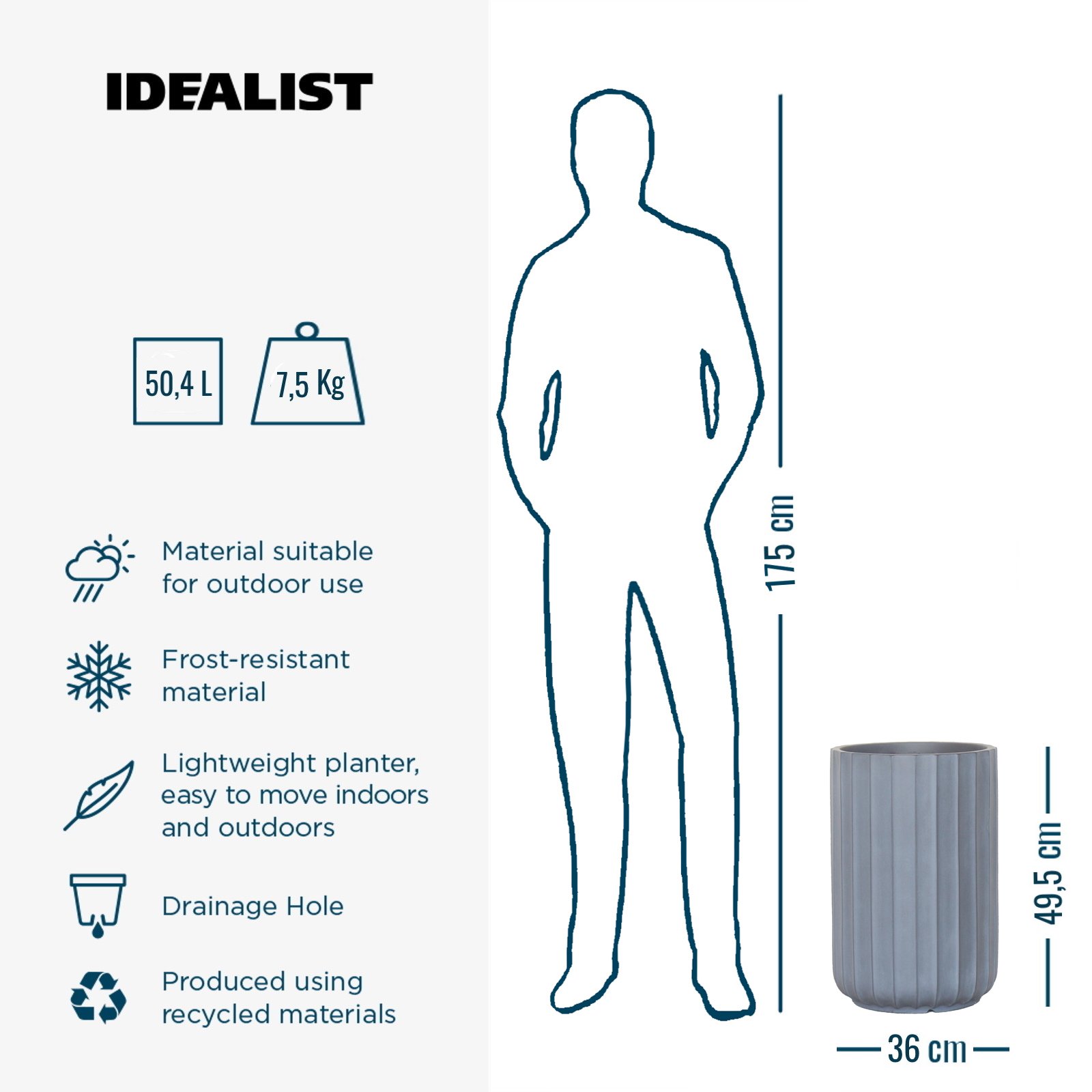 IDEALIST Lite Modern Ribbed Cylinder Round Outdoor Planter