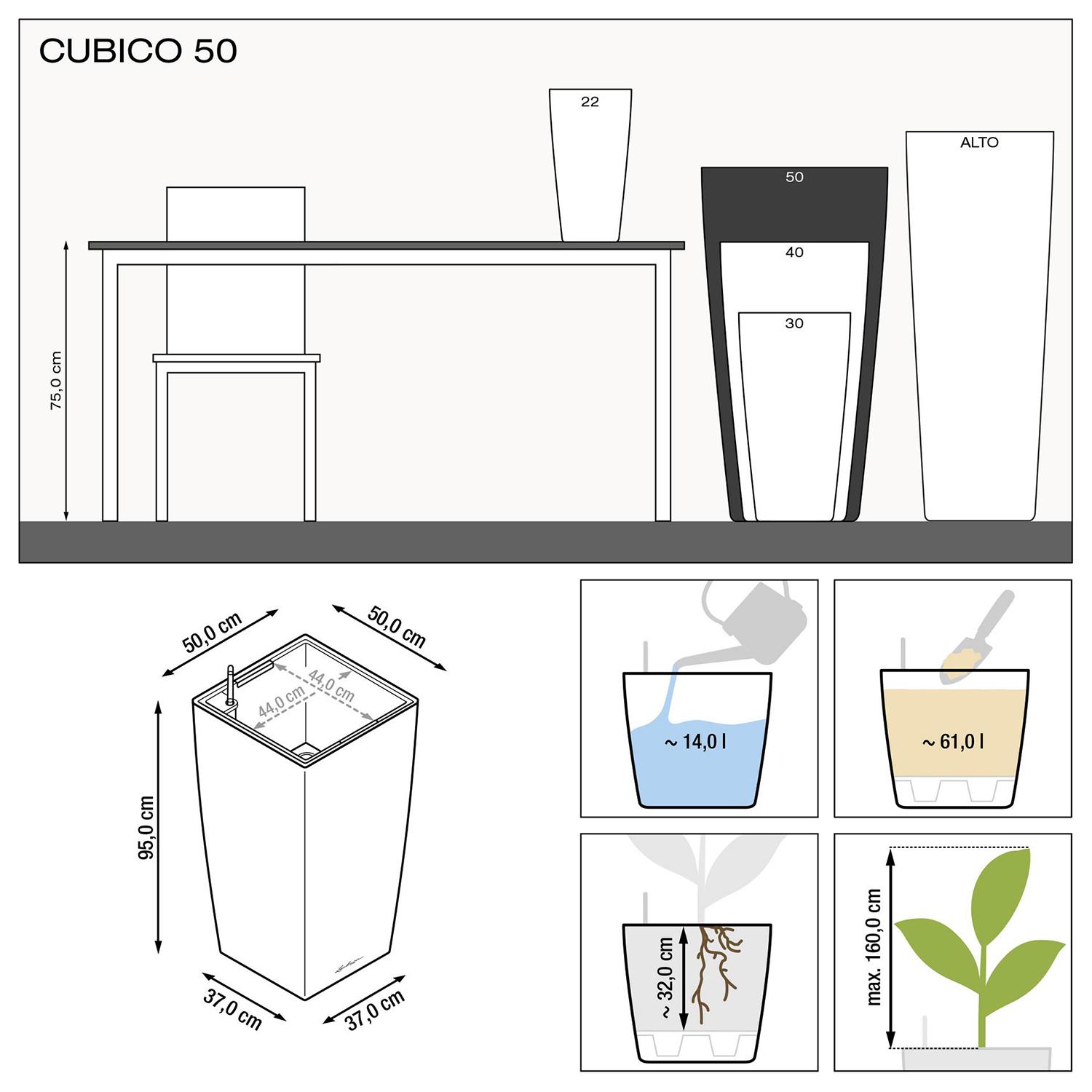 LECHUZA CUBICO Square Tall Poly Resin Self-watering Planter